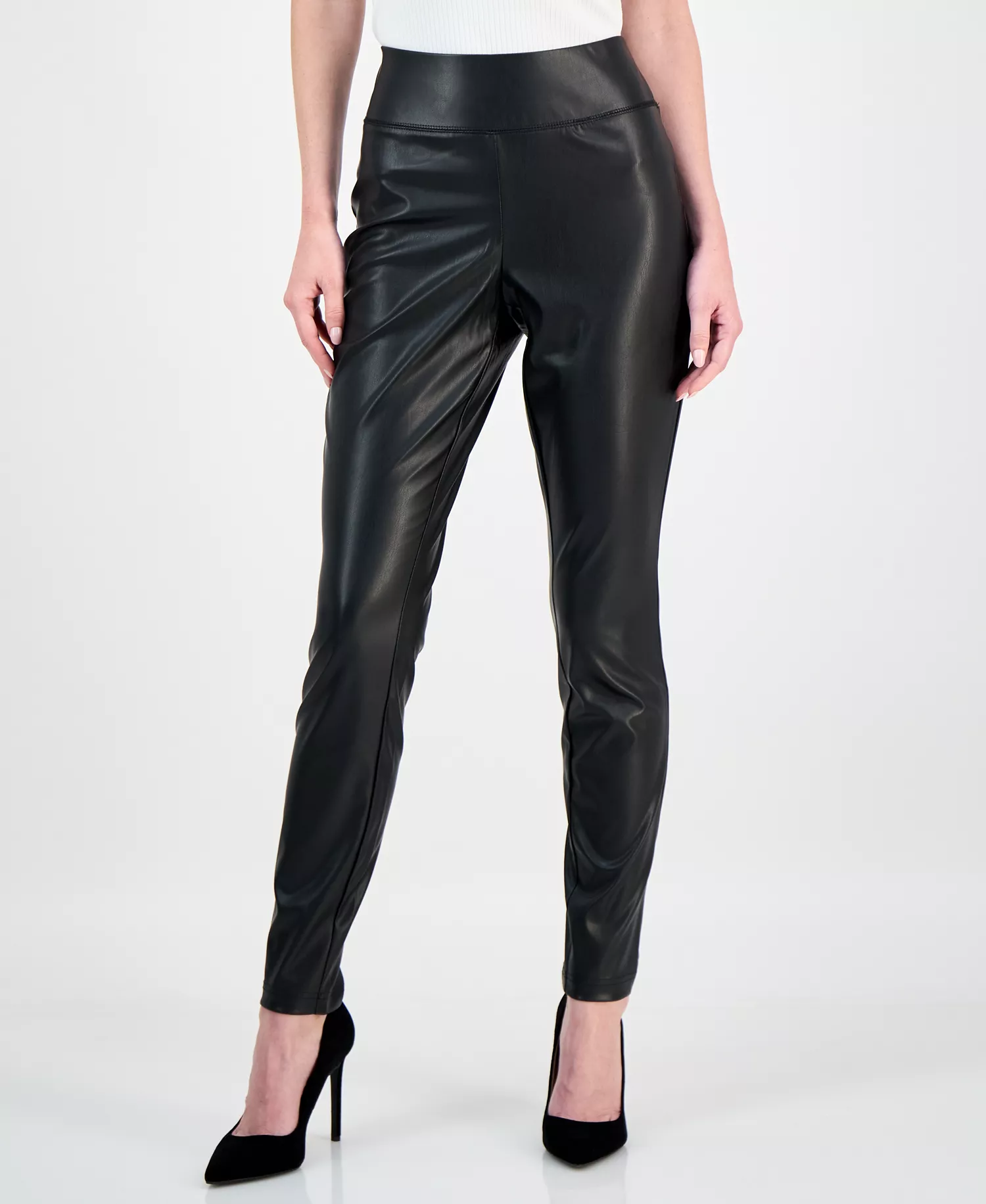 Women's Faux-Leather Leggings, Created for Macy's  - Deep Black - 0
