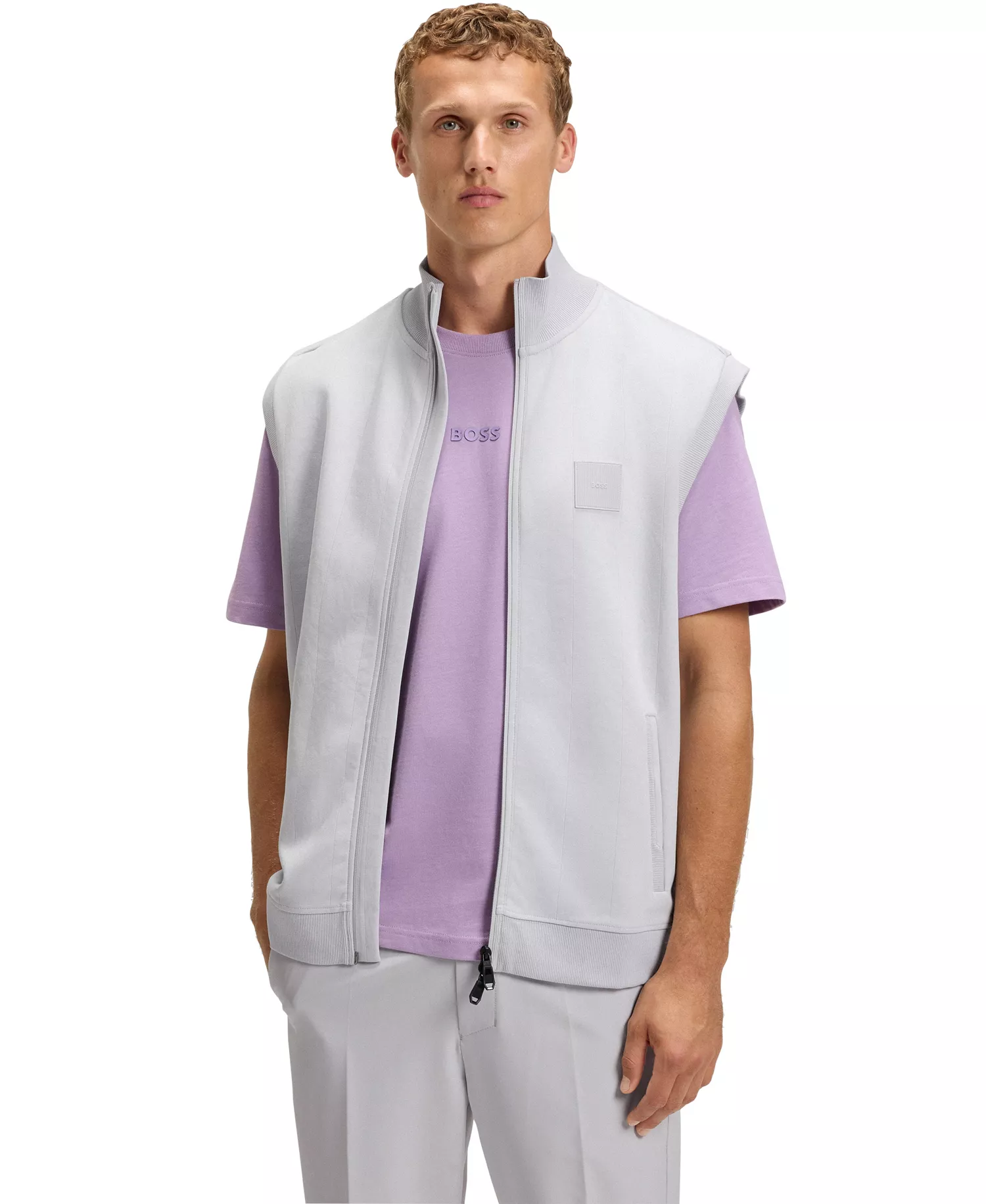 Men's Cotton Blend Sleeveless Zip-Up Sweatshirt - Open Gray - 2XL