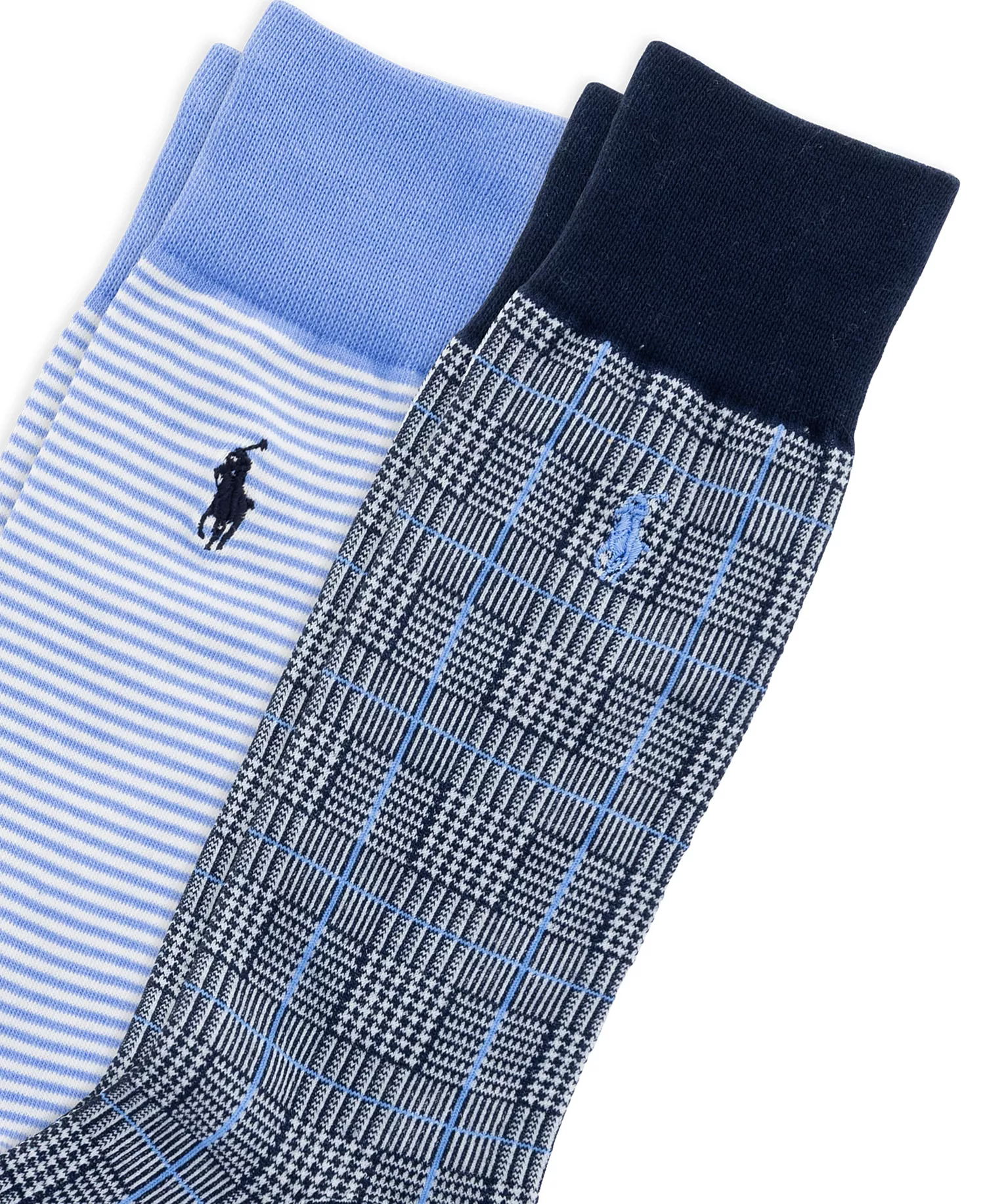 Men's Hyde Park Glen Plaid and Stripe Crew Socks, 2-Pack - Blue/Gray - 10-13
