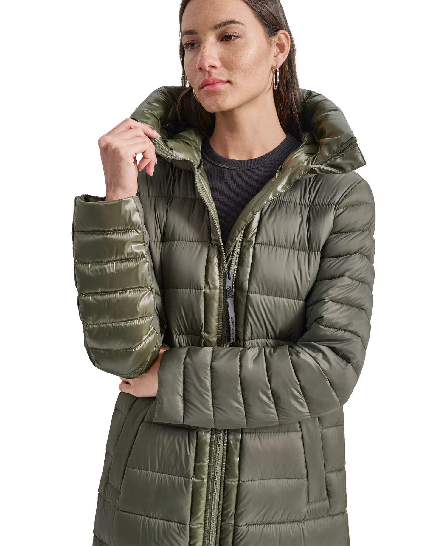 Women's Down Quilted Hooded Puffer Coat - Hemlock - L