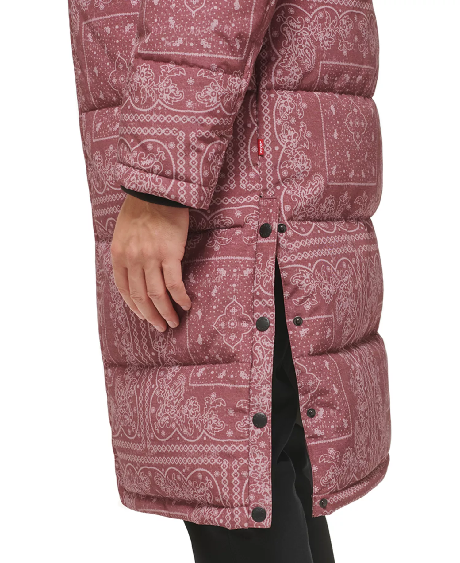 Men's Quilted Extra Long Parka Jacket - Mauve Bandana - 2XL