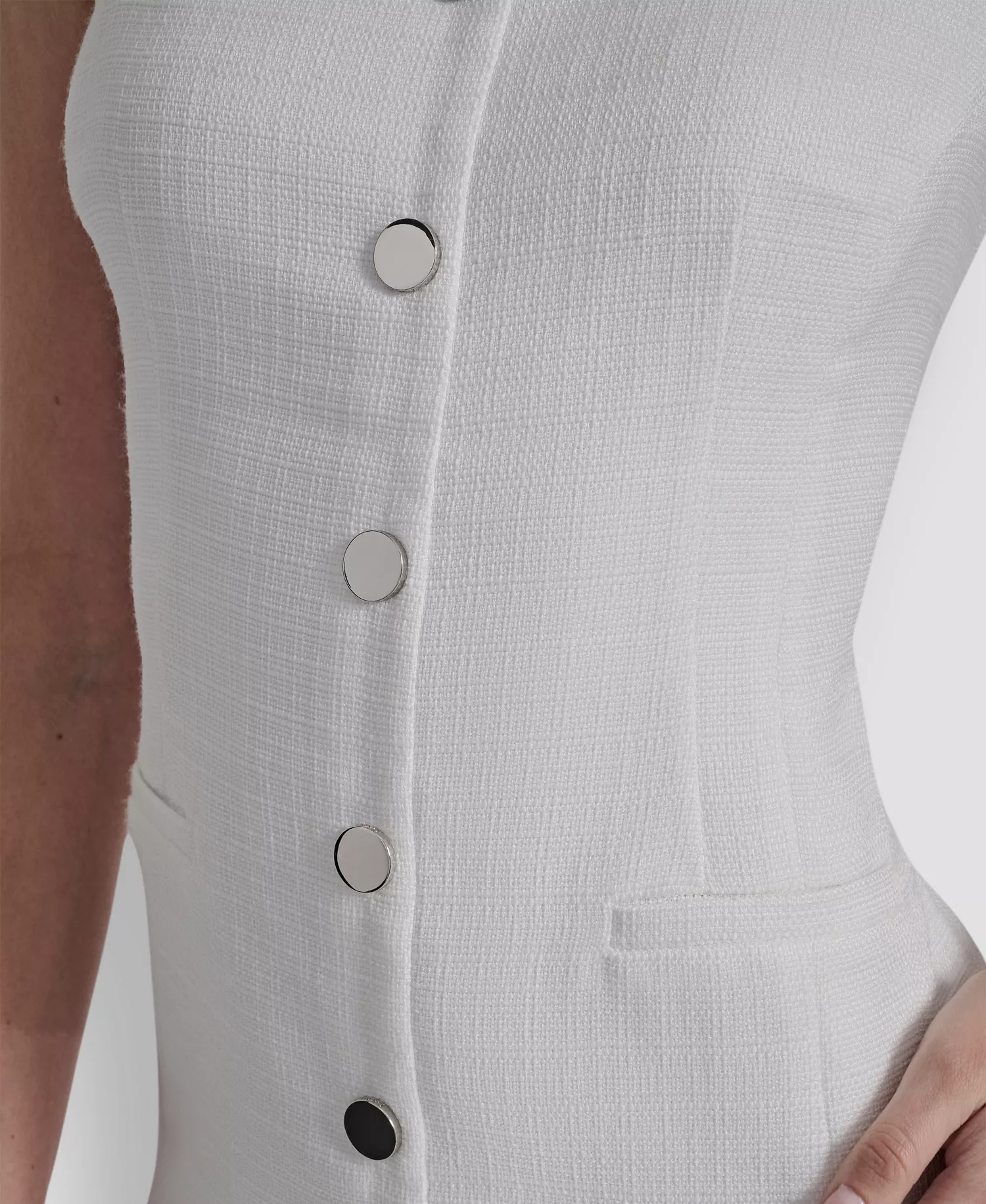 Petite Faux Button-Front Square Neck Sheath Dress - Ivory - 0P