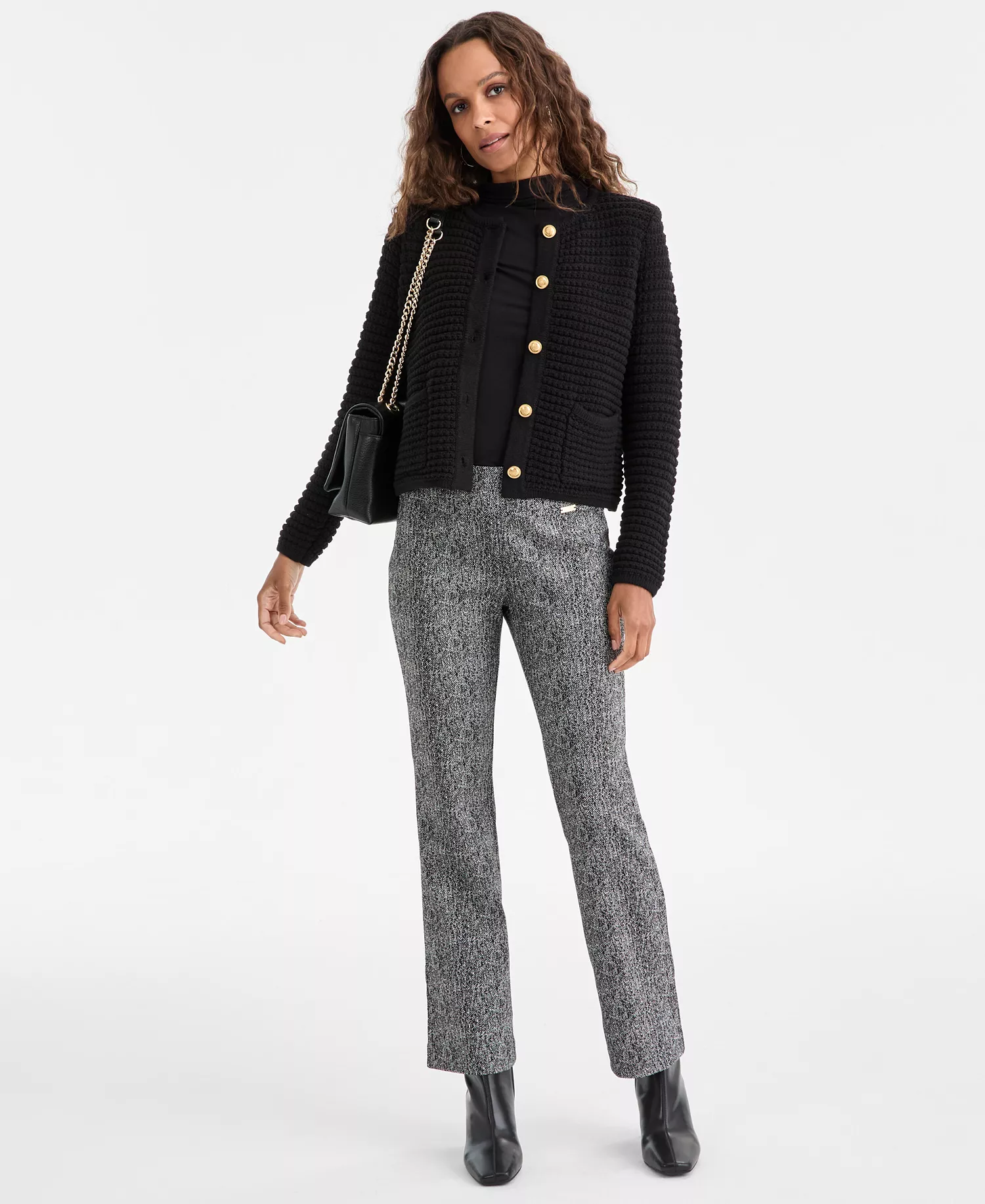 Petite Yarn-Blend Button-Down Cardigan Sweater, Created for Macy's - Deep Black - P/L