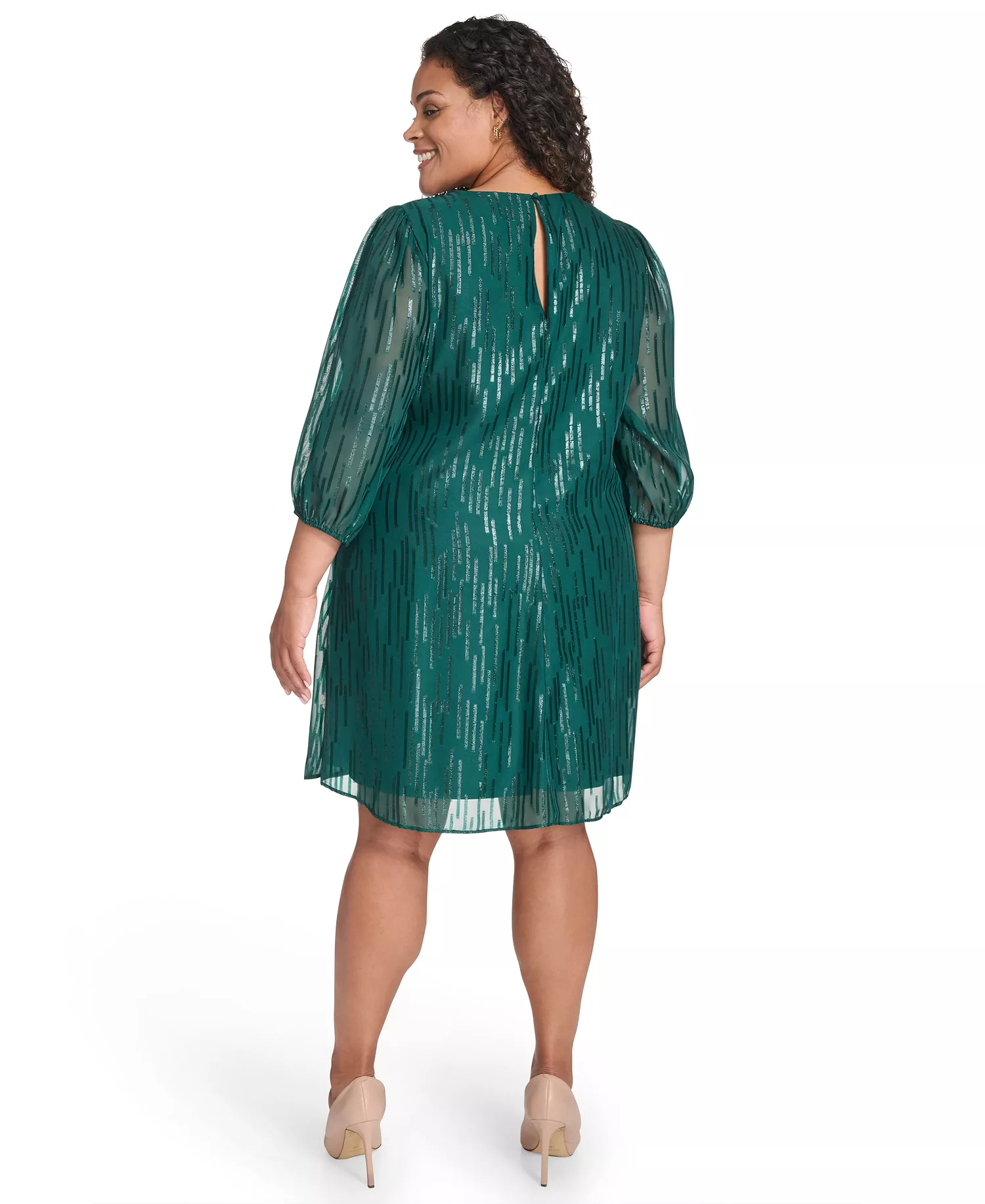 Plus Size 3/4-Sleeve Shift Dress - Evergreen - 16W
