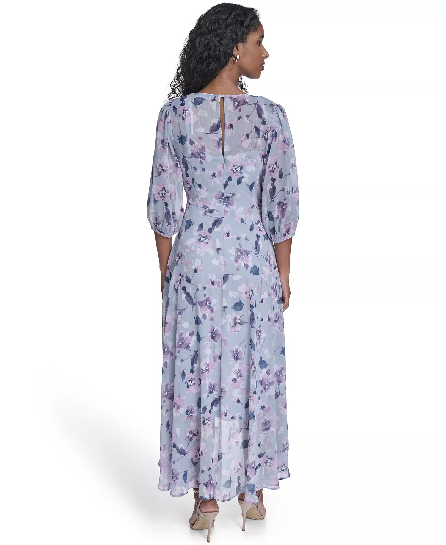 Women's Faux Wrap Balloon-Sleeve Dress - Slate Multi - 10