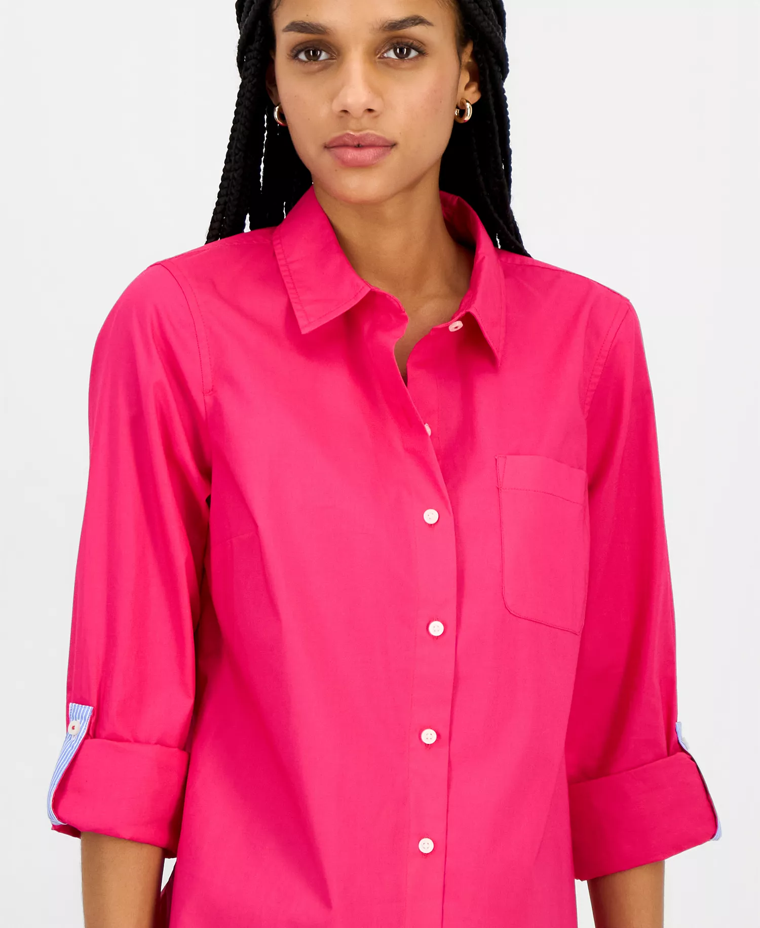 Women's Roll-Tab Button-Front Shirt - Aster Pink - L