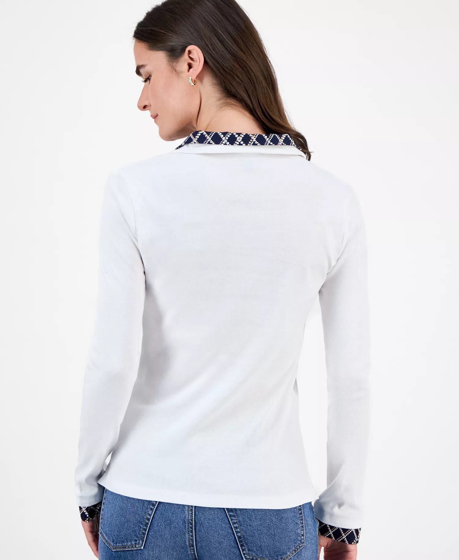 Nautica Women's Double-Collar Long-Sleeve Top - Bright White - L