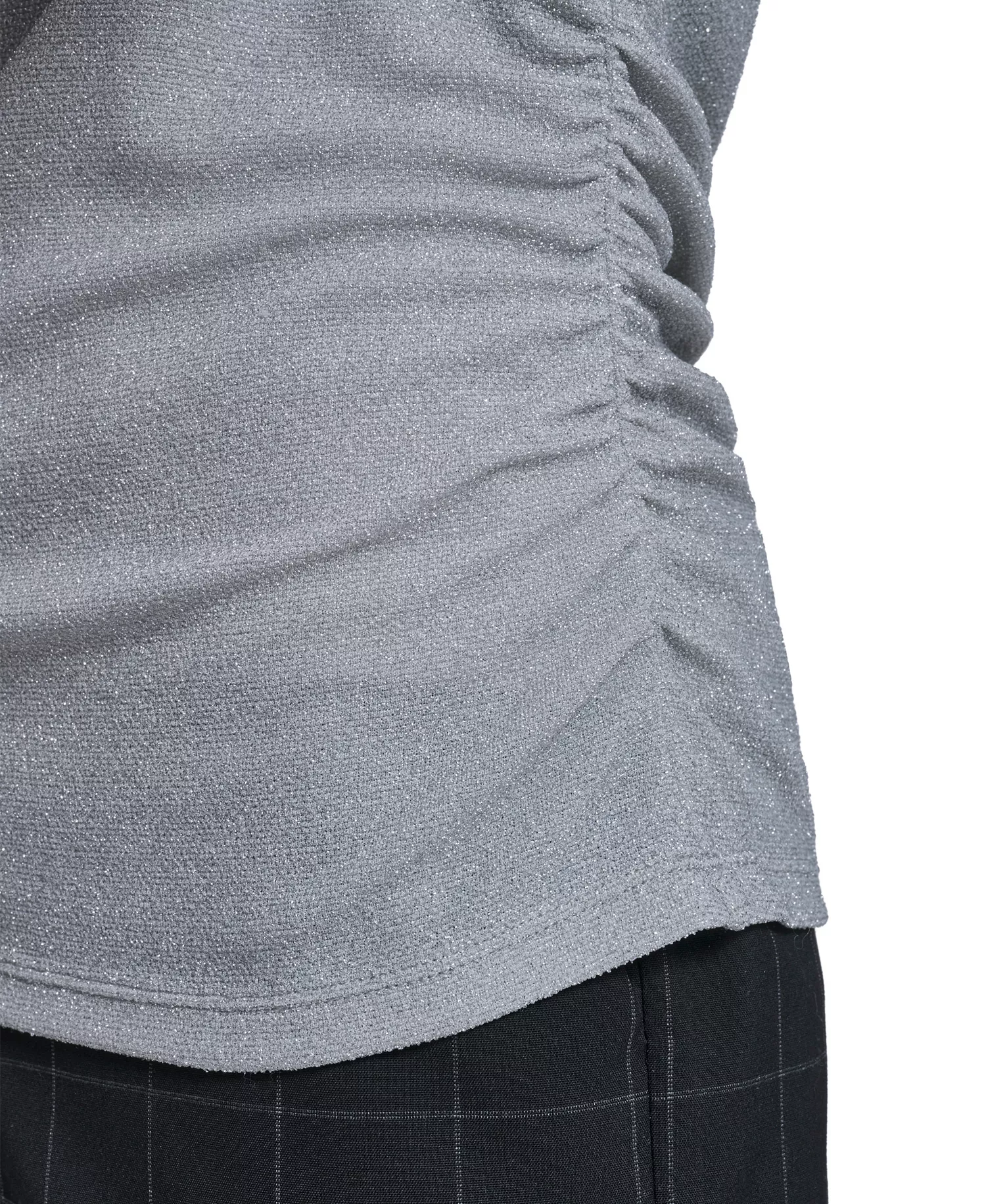 Women's Novelty Boat Neck Ruched Top - Silver gray - L