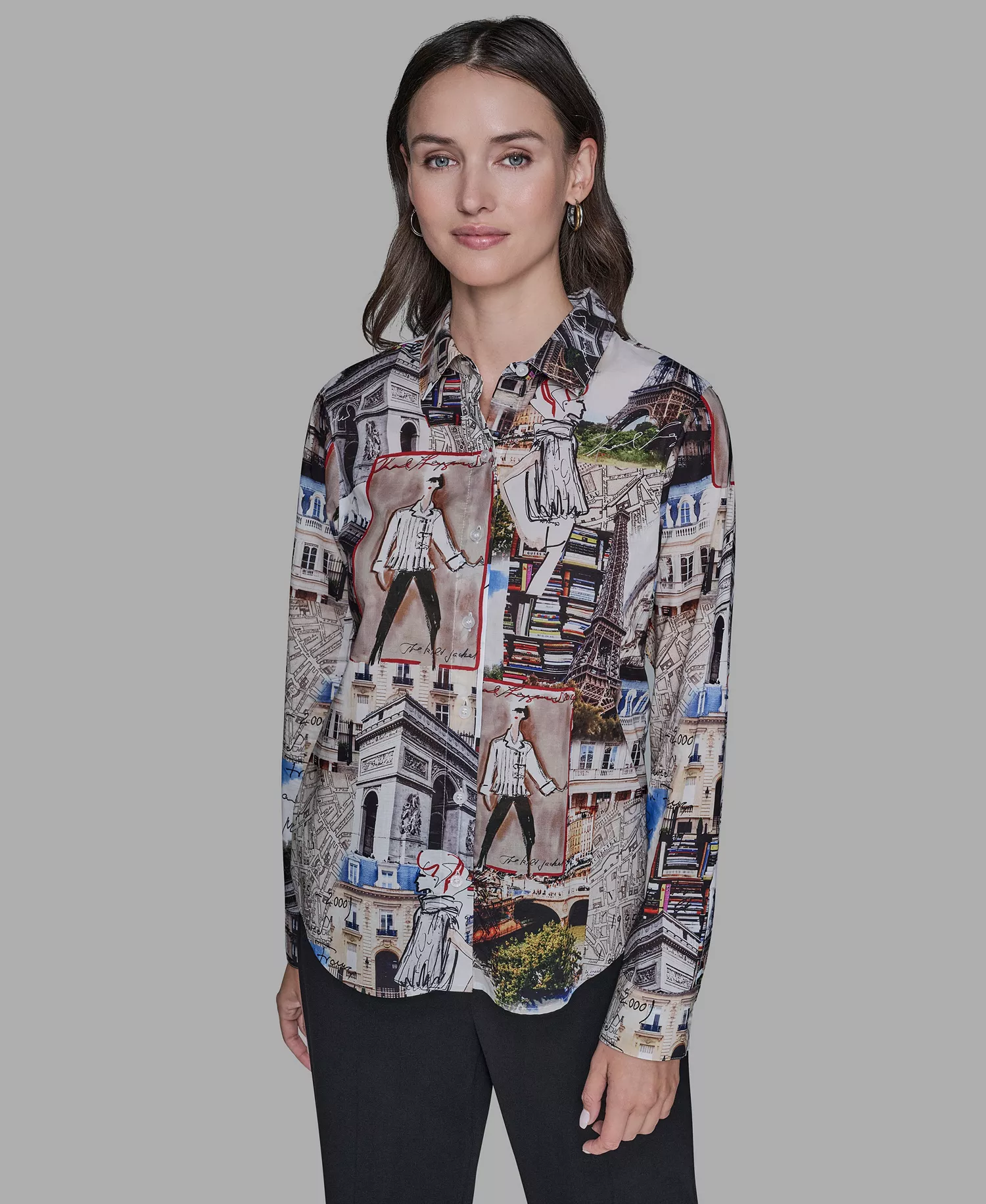 Women's Printed Long-Sleeve Blouse - Soft White/cartouche Multi - L