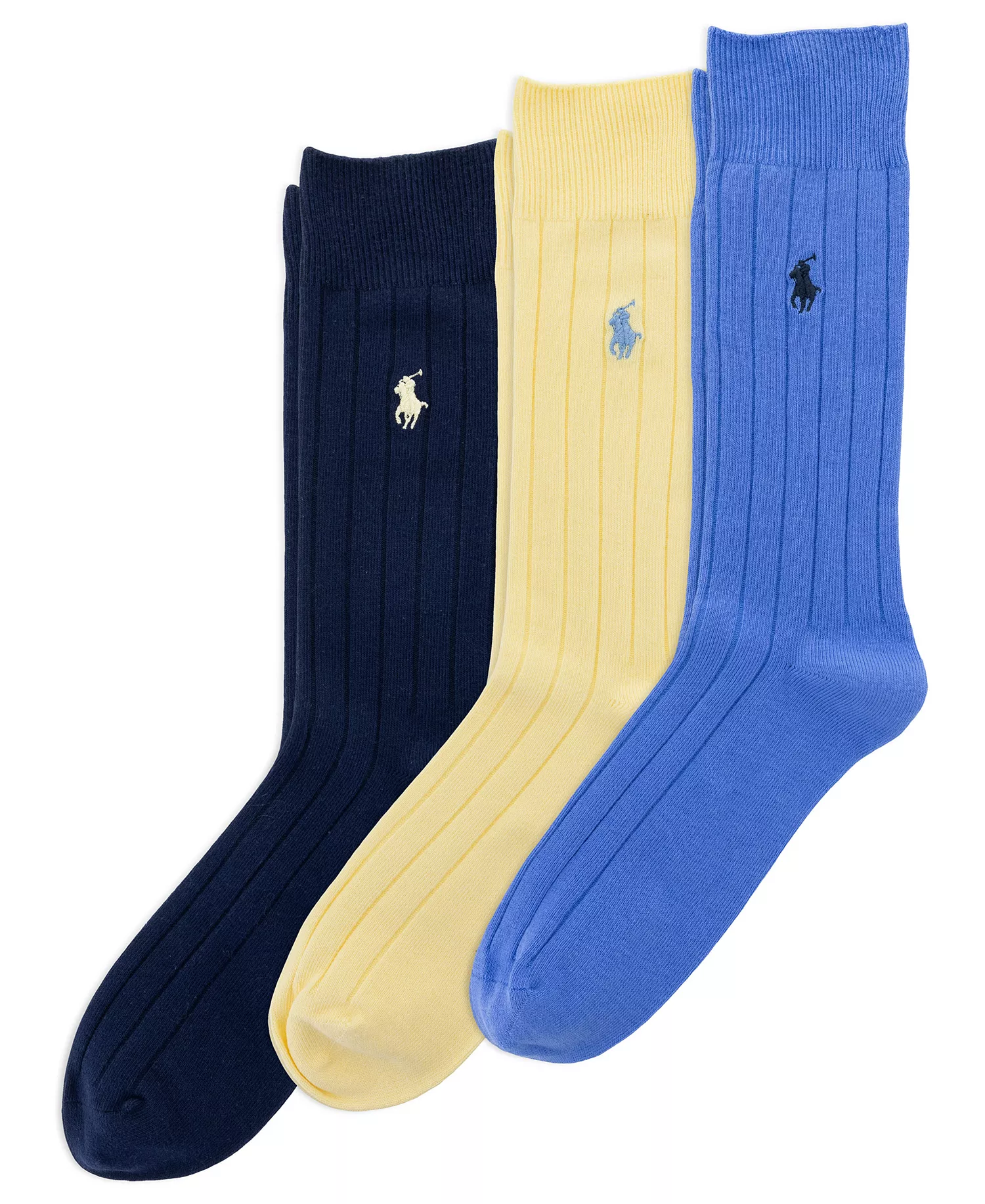 Men's Cotton Rib Casual Socks, 3-Pack - Blue/Beige/Navy - 10-13