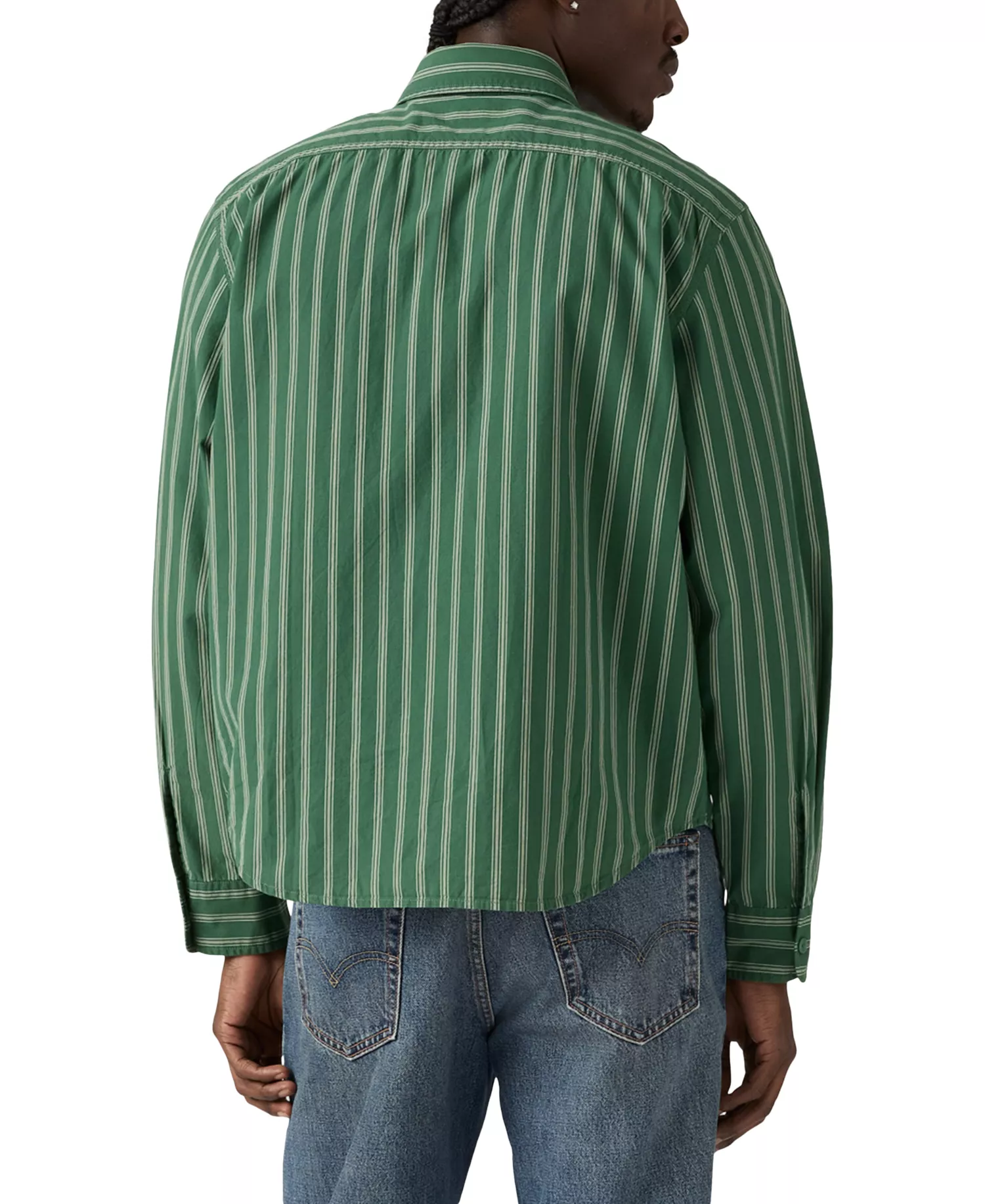 Men's Morro Relaxed Fit Cropped Long Sleeve Striped Button-Front Shirt - Green - 2XL
