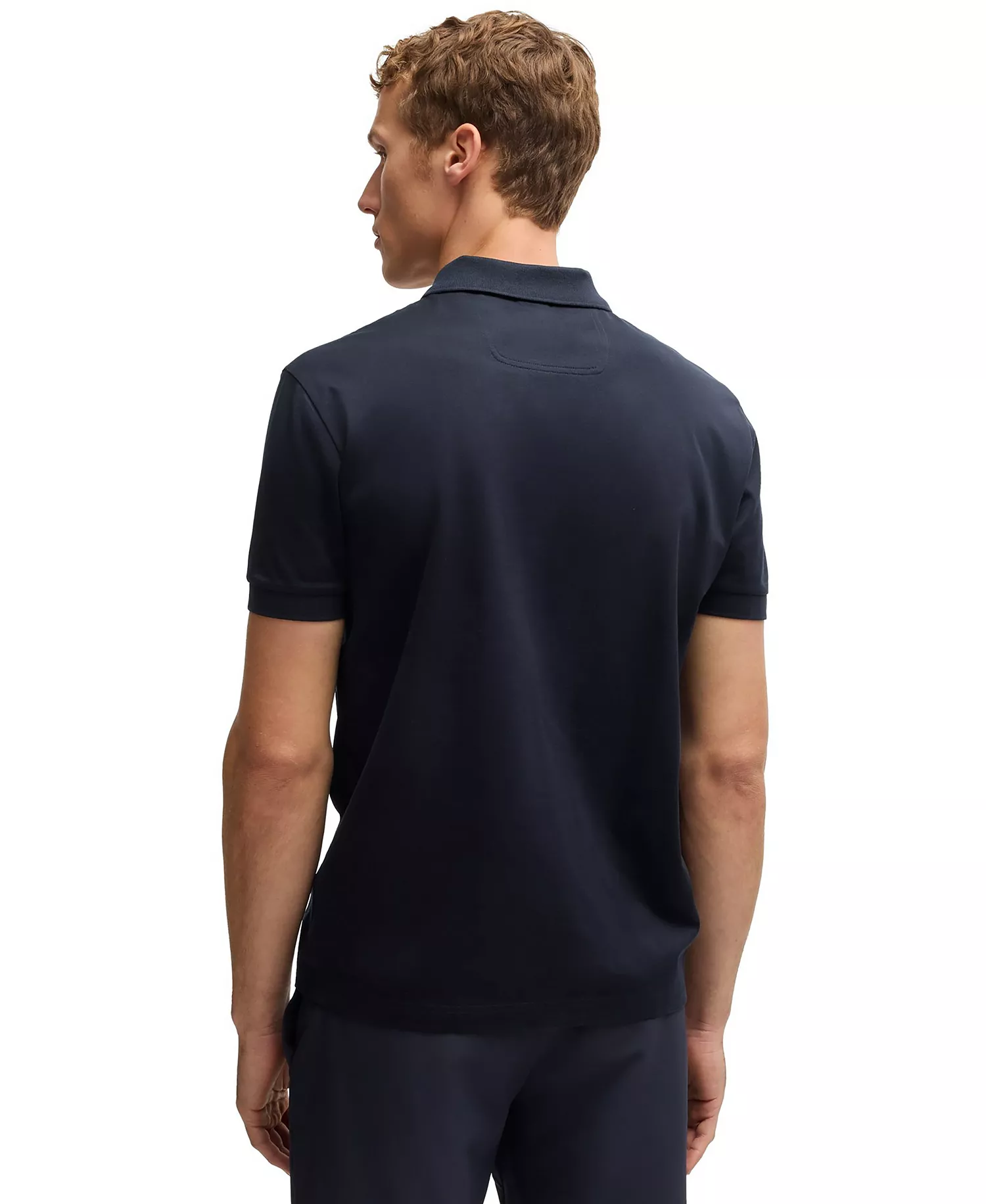 Men's Zip Neck Structured-Cotton Polo Shirt - Dark Blue - 2XL