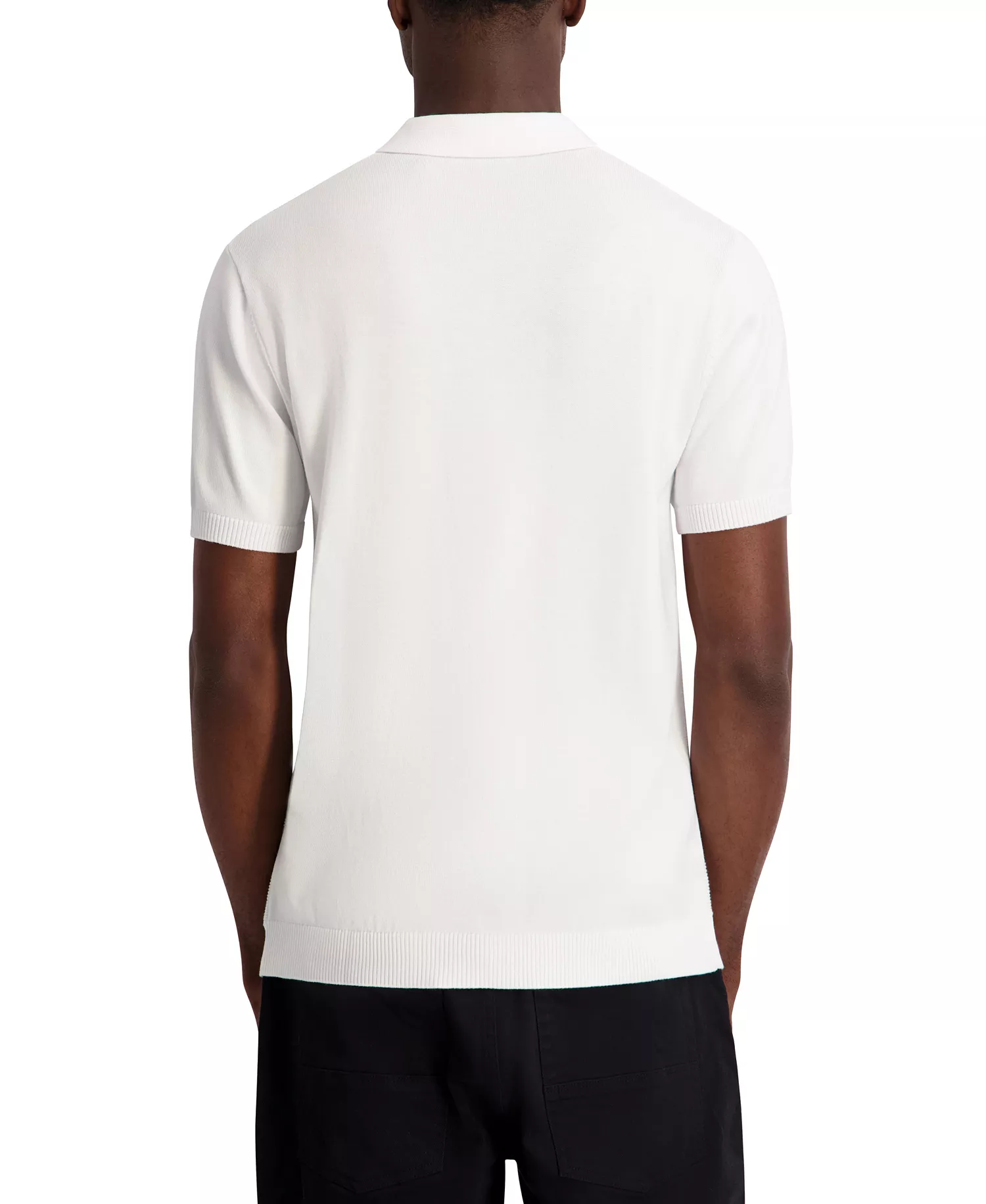 Men's Vertical Stripe Textured Johnny Collar Polo Shirt - White - 2XL