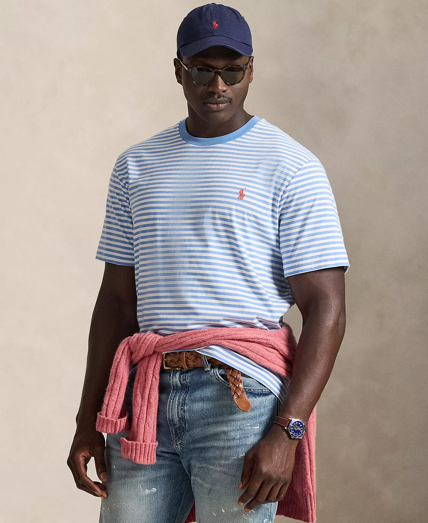 Men's Big & Tall Striped Jersey T-Shirt - Bristol Blue/White - 2LT