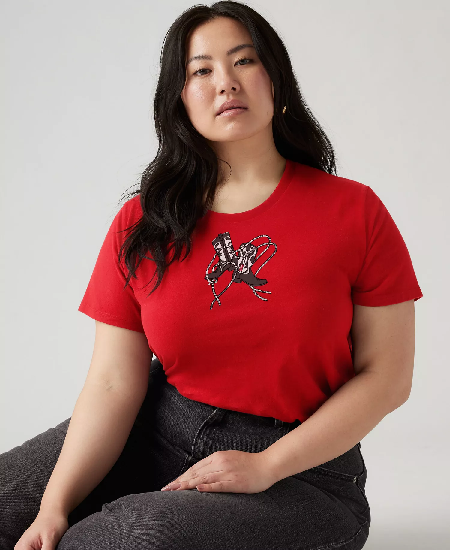 Plus Size Perfect Short Sleeve T-Shirt - Red Boots - 1X