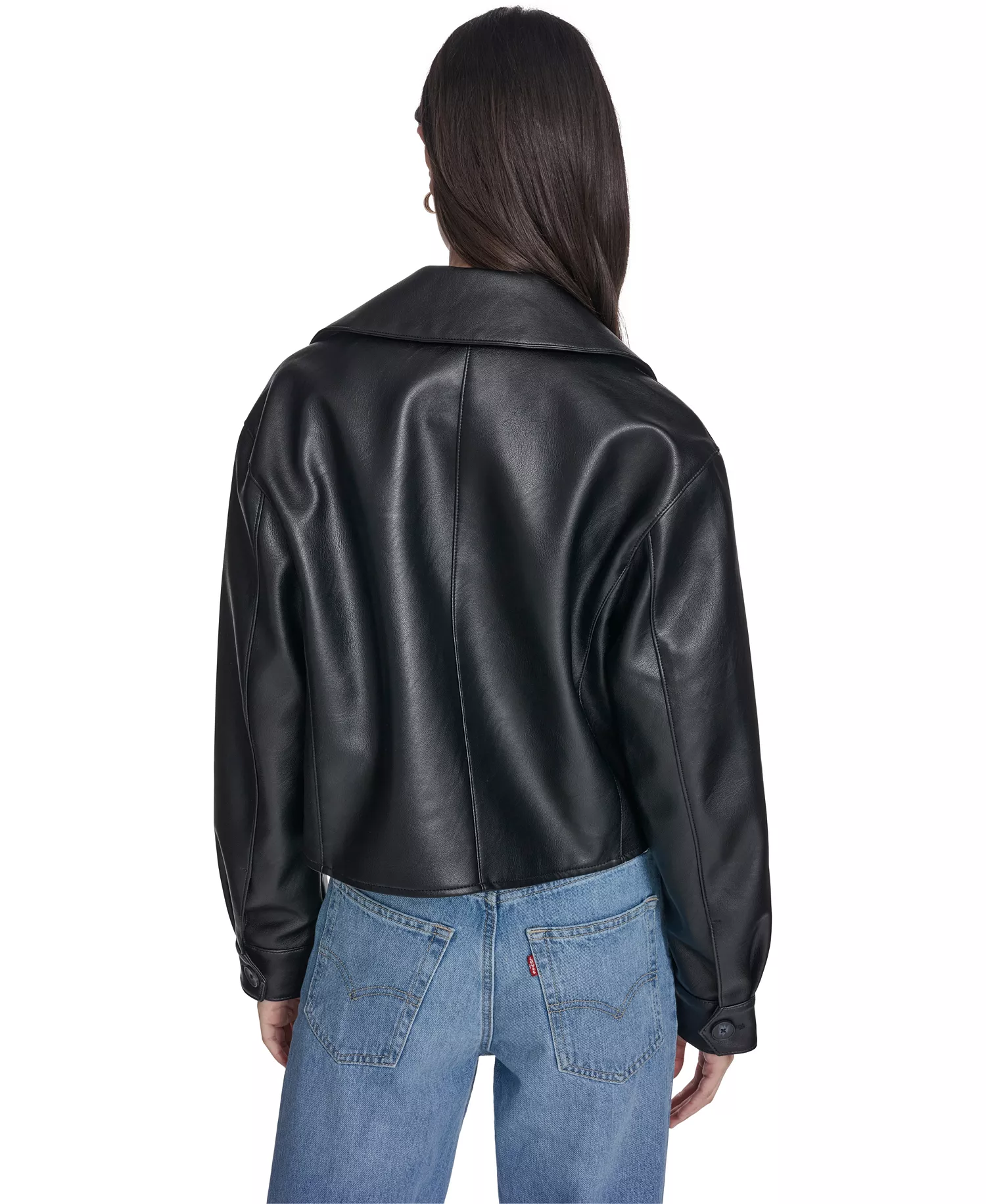 Women's Spread Collar Button-Front Jacket - Black - L