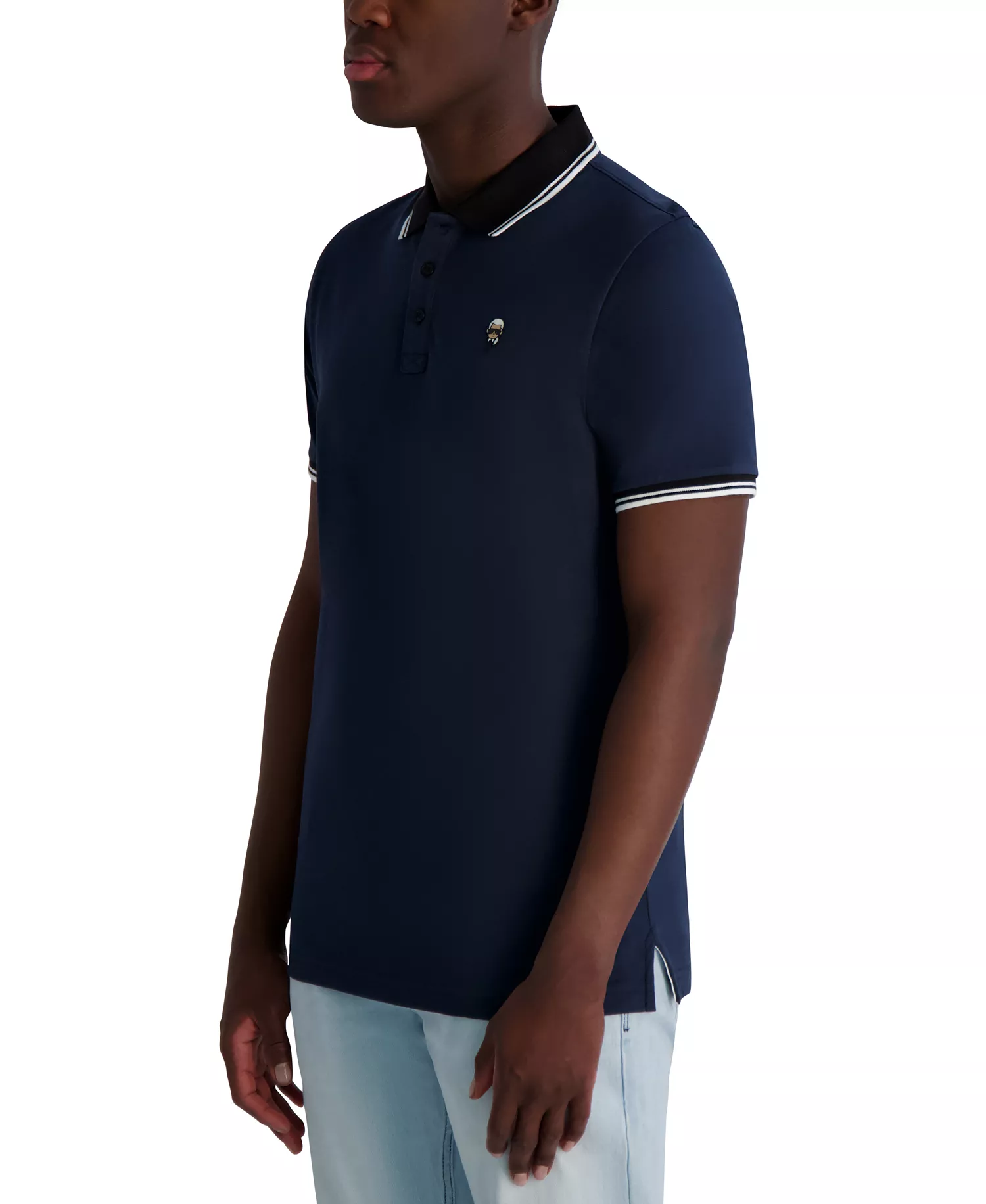 Men's Short Sleeve Tipped Logo Polo Shirt - Navy - L