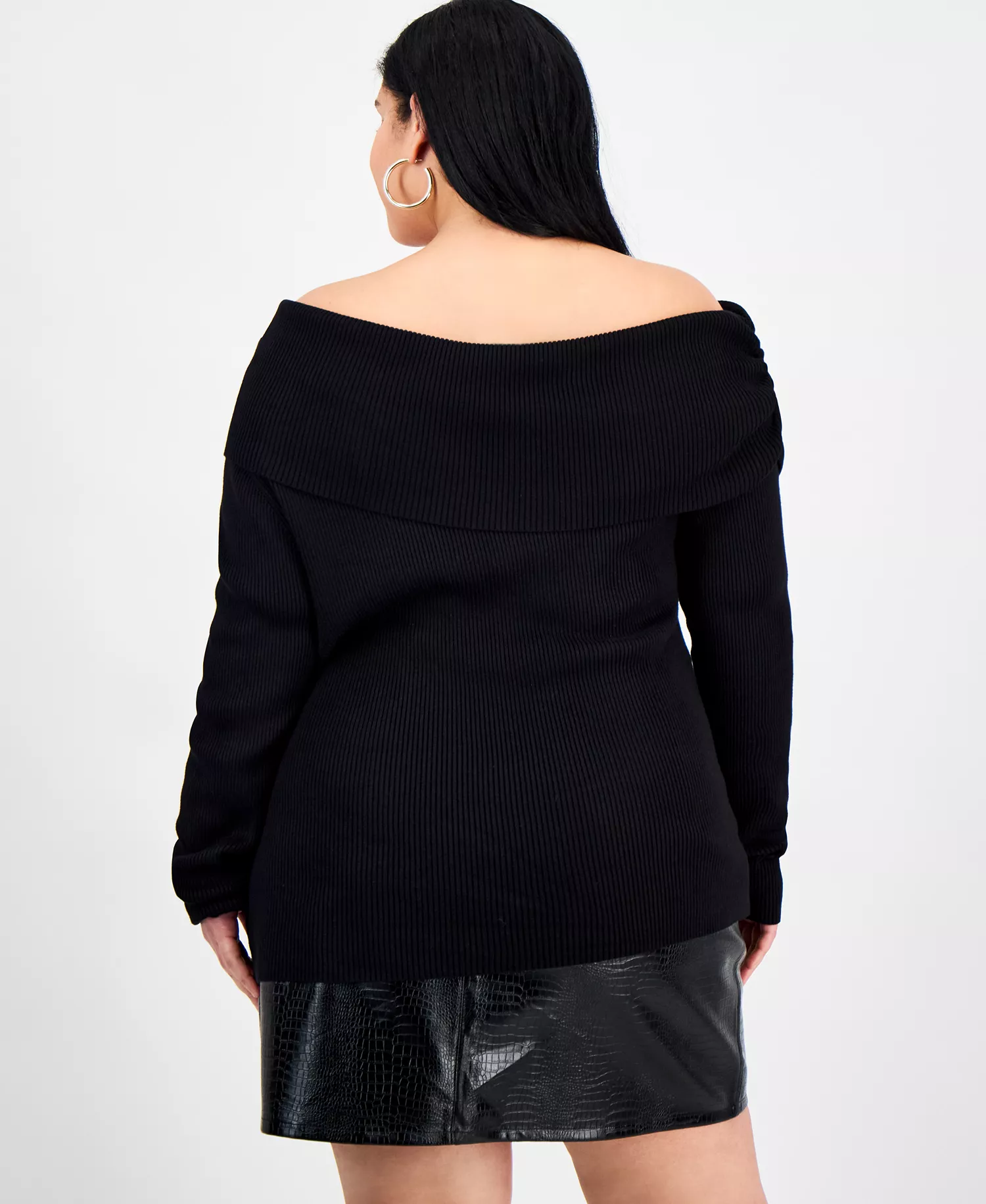 Trendy Plus Size Off-The-Shoulder Ribbed Sweater, Macy's Exclusive - Black - 0X