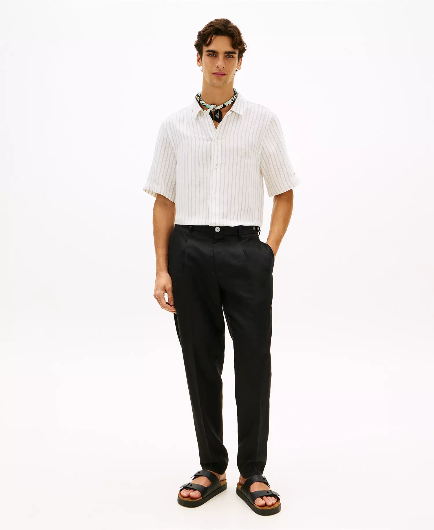 Men's Engineered Stripe Linen-Blend Shirt - White/Black - L