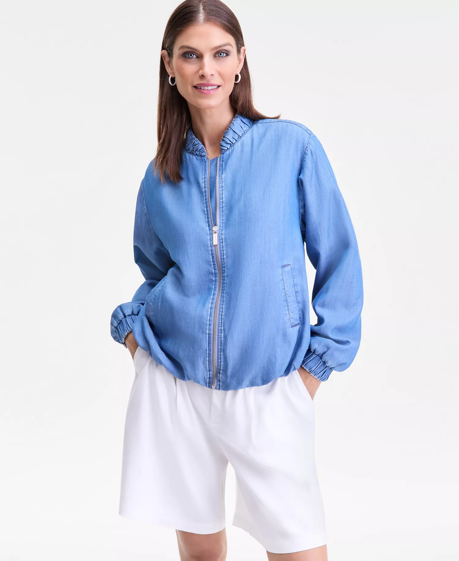 Women's Chambray Bomber Jacket, Macy's Exclusive - Medium Ind - L