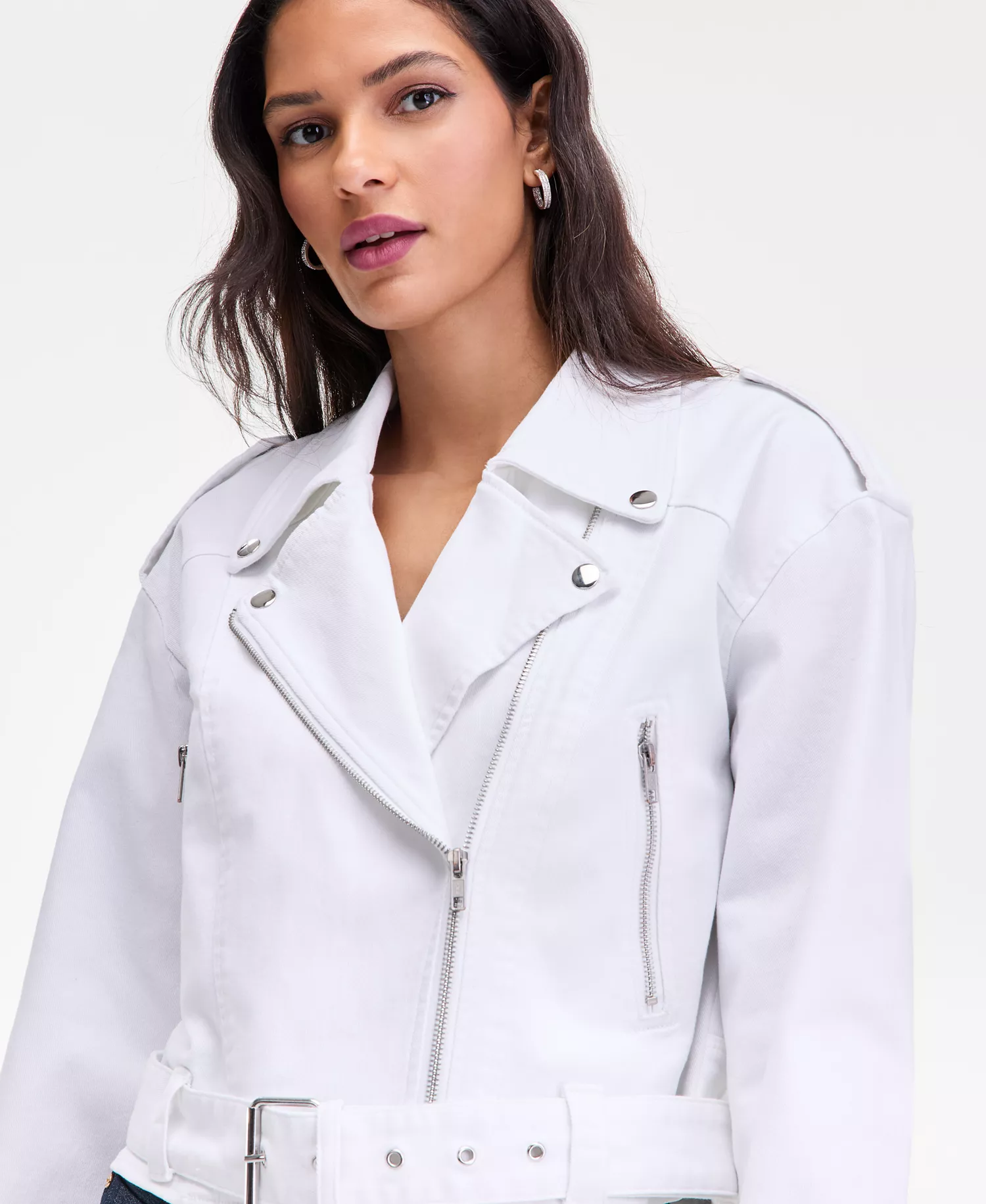Women's Belted Moto Jacket, Macy's Exclusive - Bright White - L