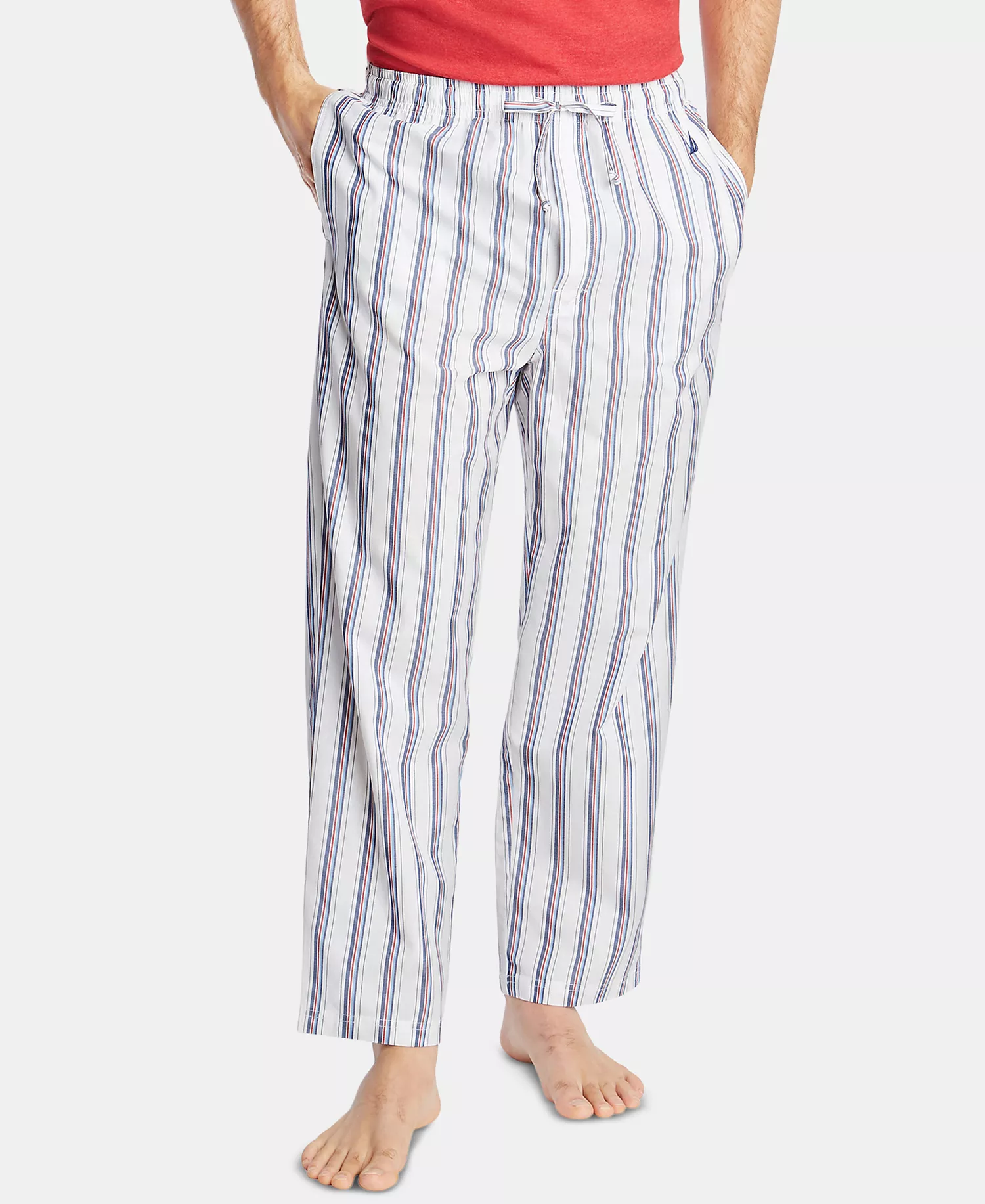 Men's Cotton Striped Pajama Pants - Bright White - M
