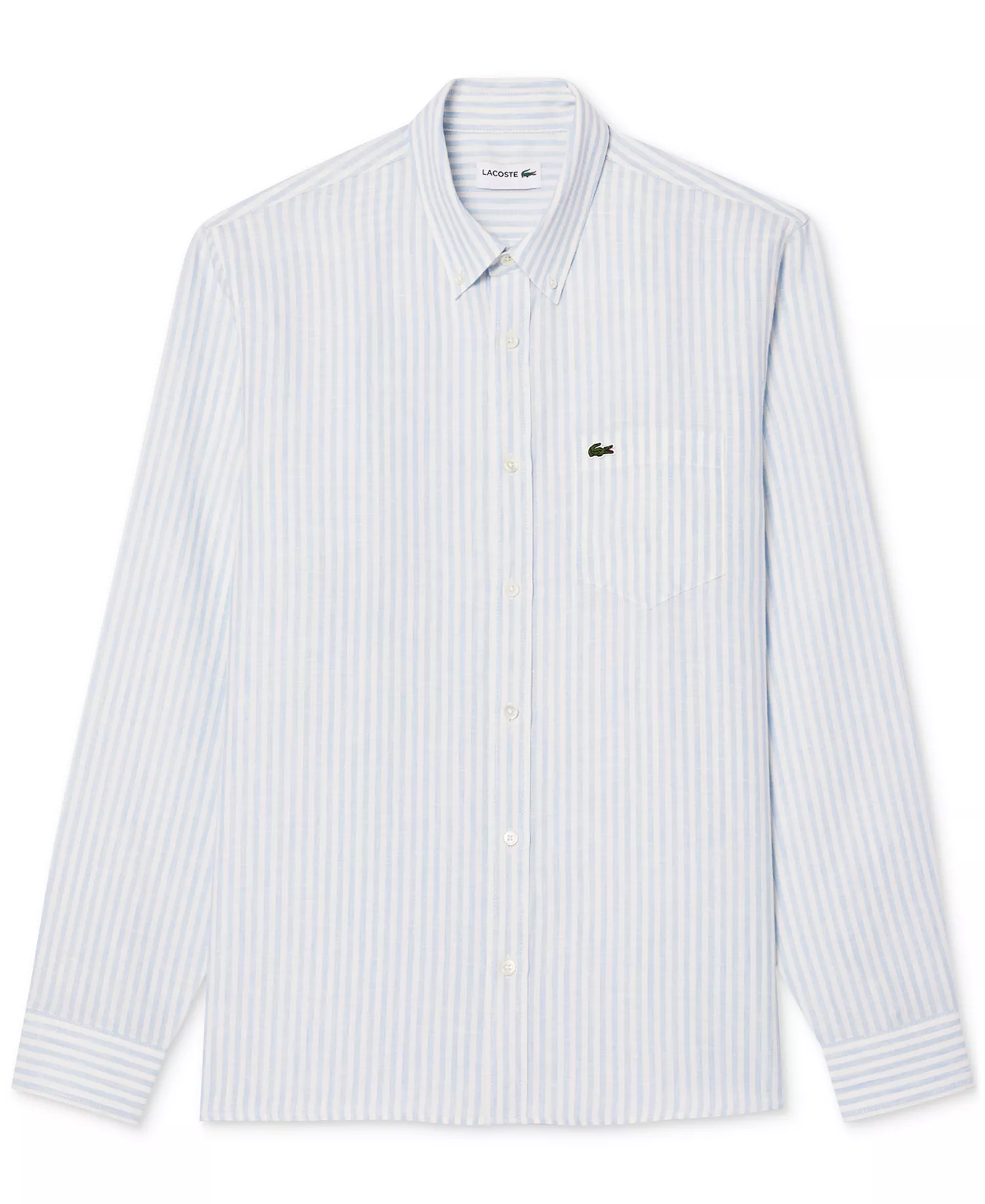 Men's Long Sleeve Striped Button-Down Linen Shirt - E7B - Panorama/Blanc - 38