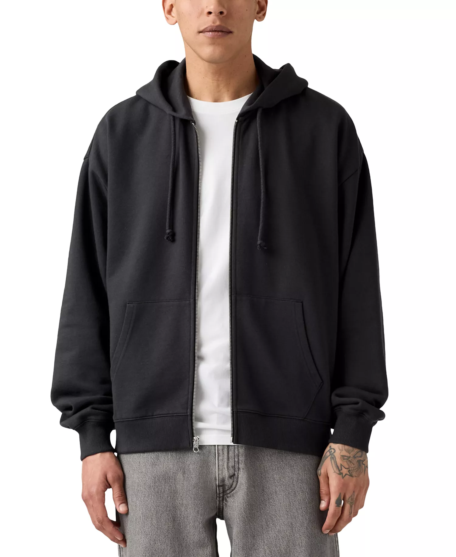 Men's Relaxed Fit Cropped Full-Zip Hoodie - Dk Phantom - 2XL