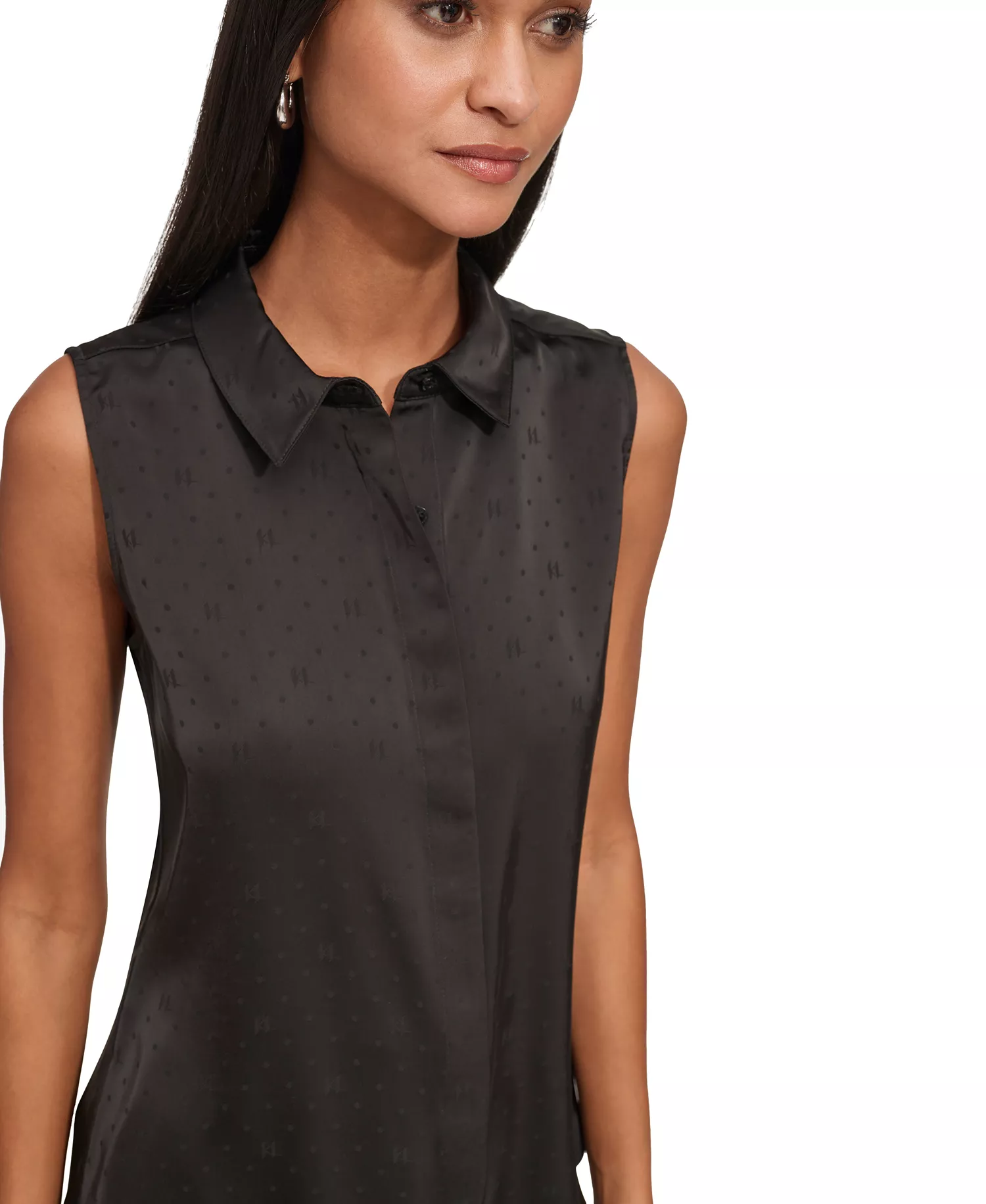 Women's Jacquard Logo Sleeveless Shirt - Black - L