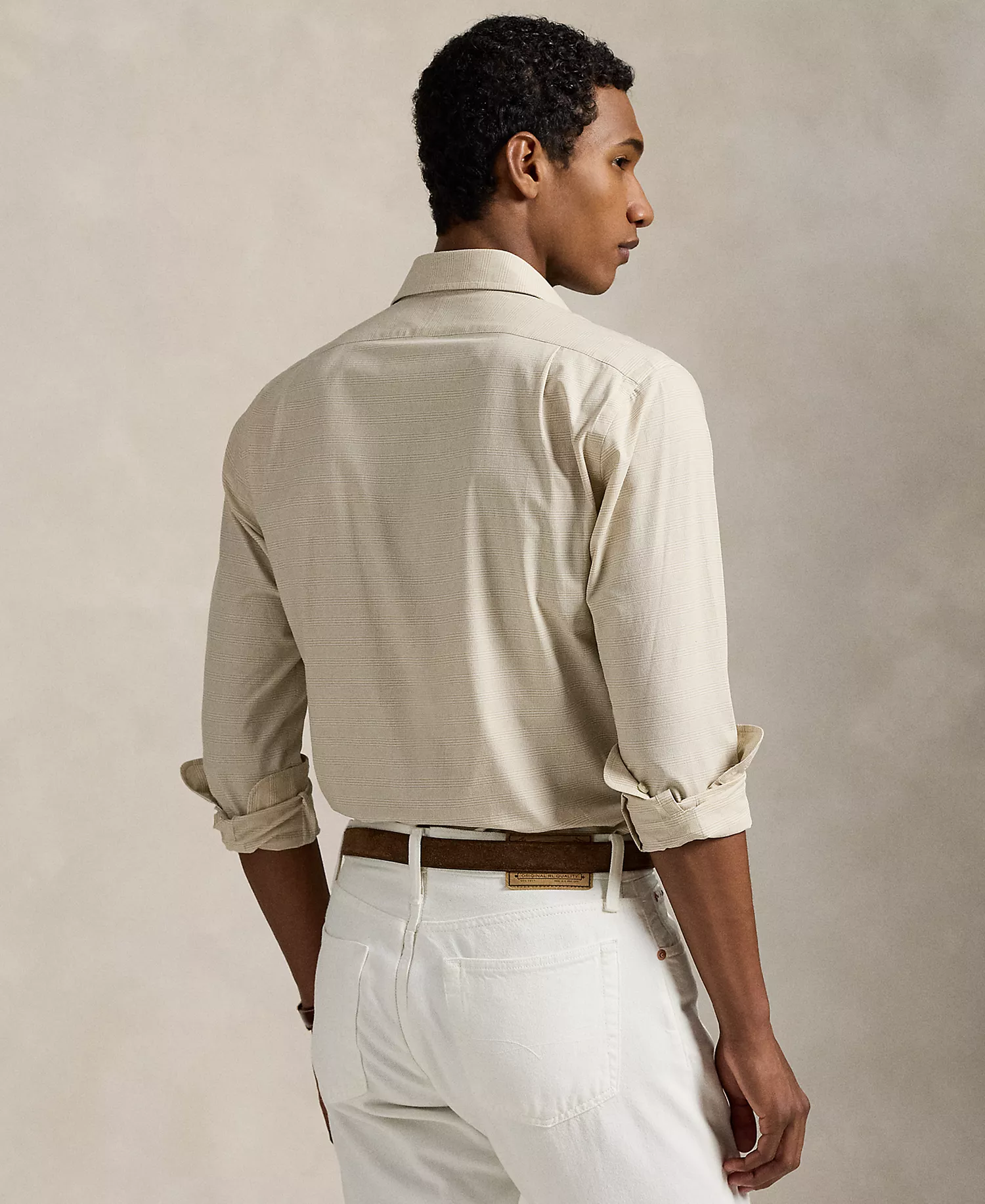 Men's Classic-Fit Plaid Stretch Poplin Shirt - Coastal Beige/White - 2XL