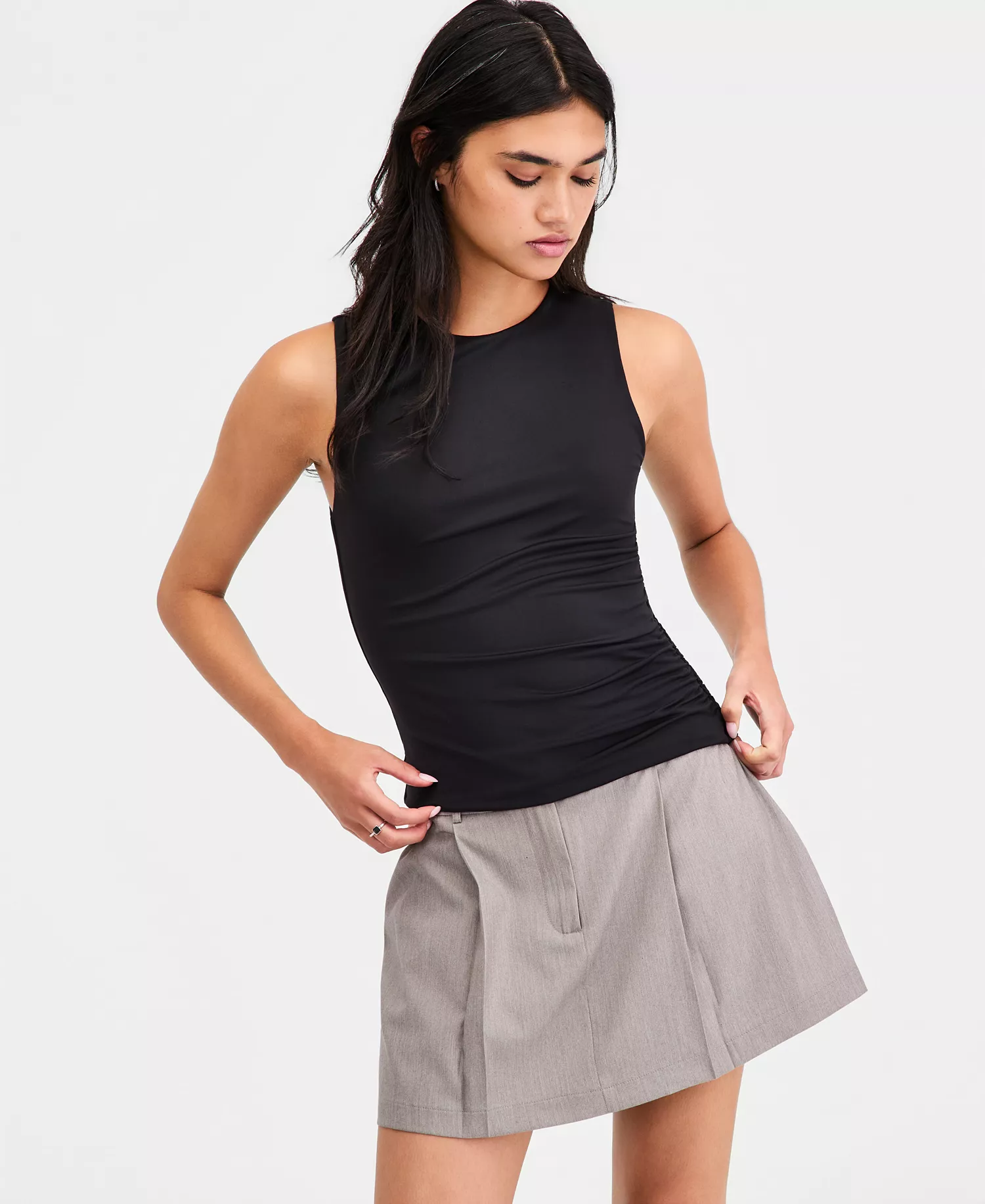 Women's Sleeveless Ruched Top, Macy's Exclusive - Black - L