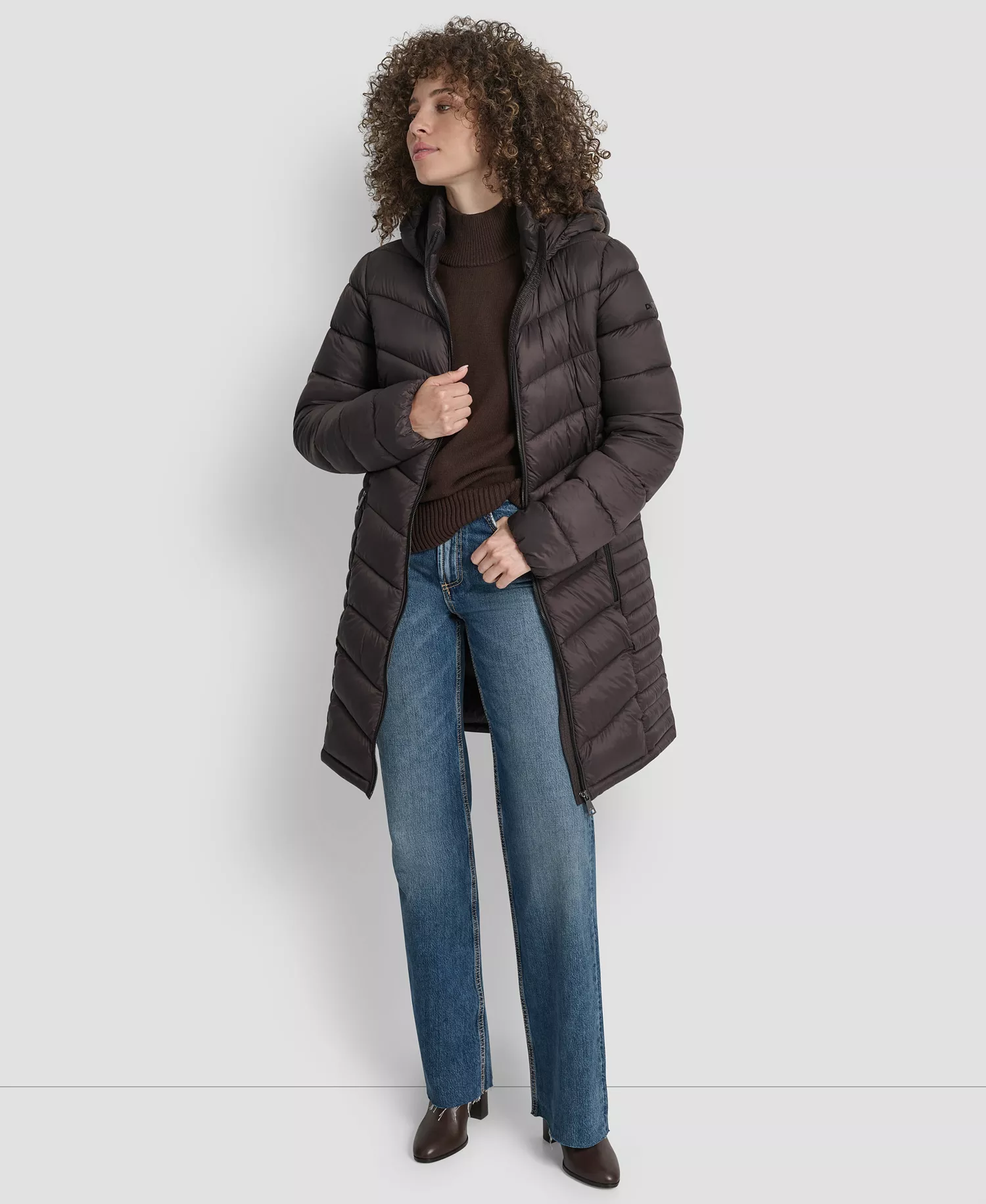 Women's Zip-Front Long Coat - Bitter - L