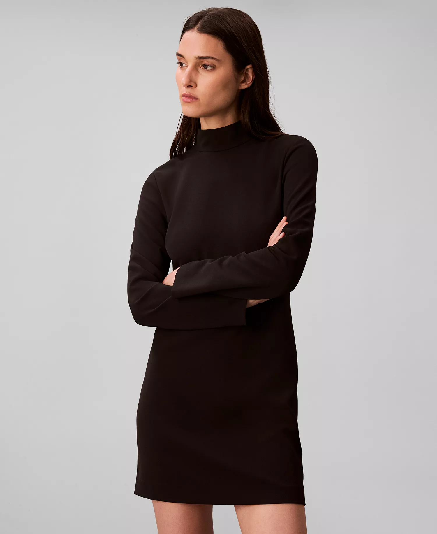 Women's Long Sleeve Turtle Neck Mini Dress - Black - 14