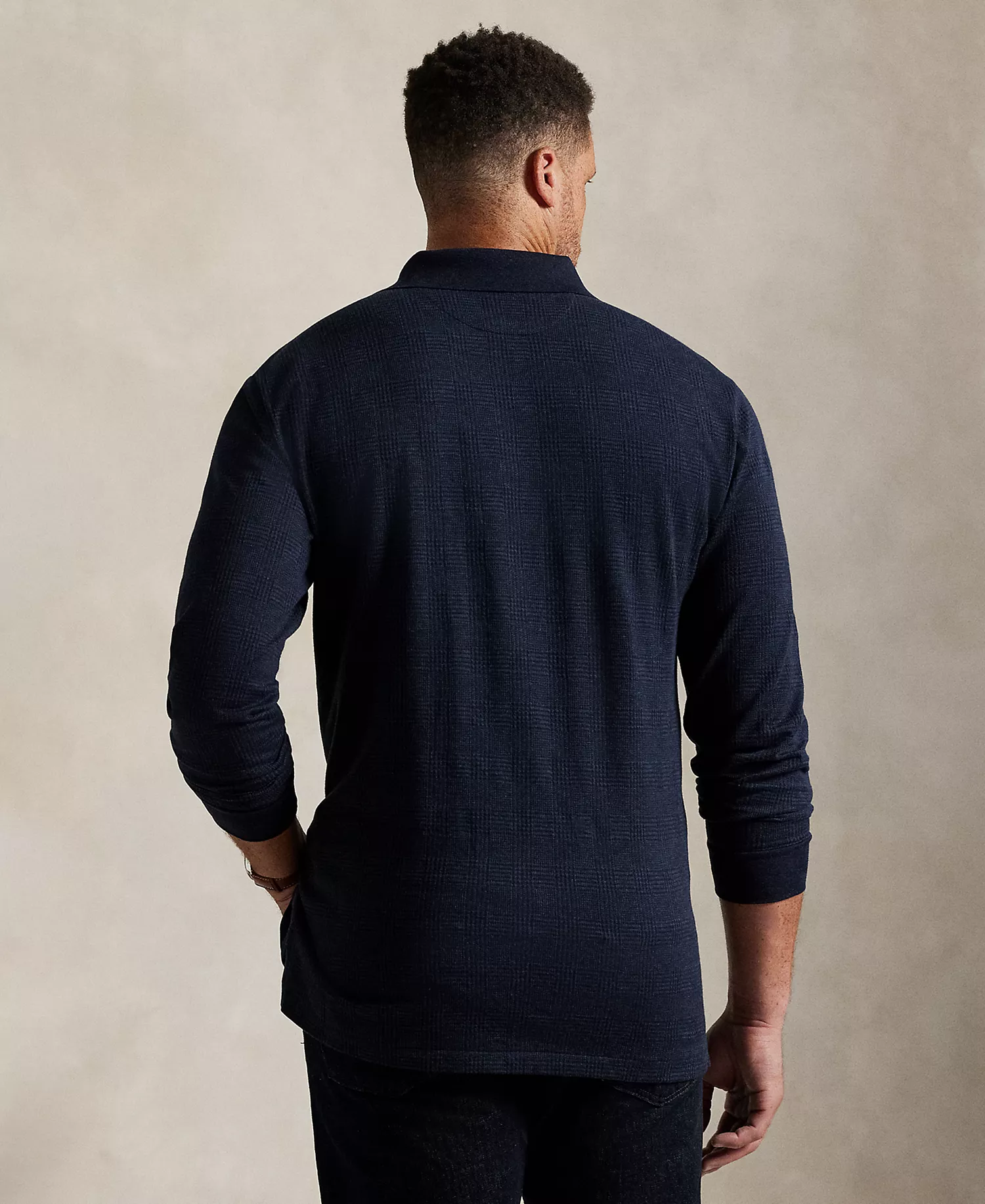 Men's Big & Tall Long-sleeved Glen Polo Shirt - Pow Jacquard Medieval Blue Heather - 4XB