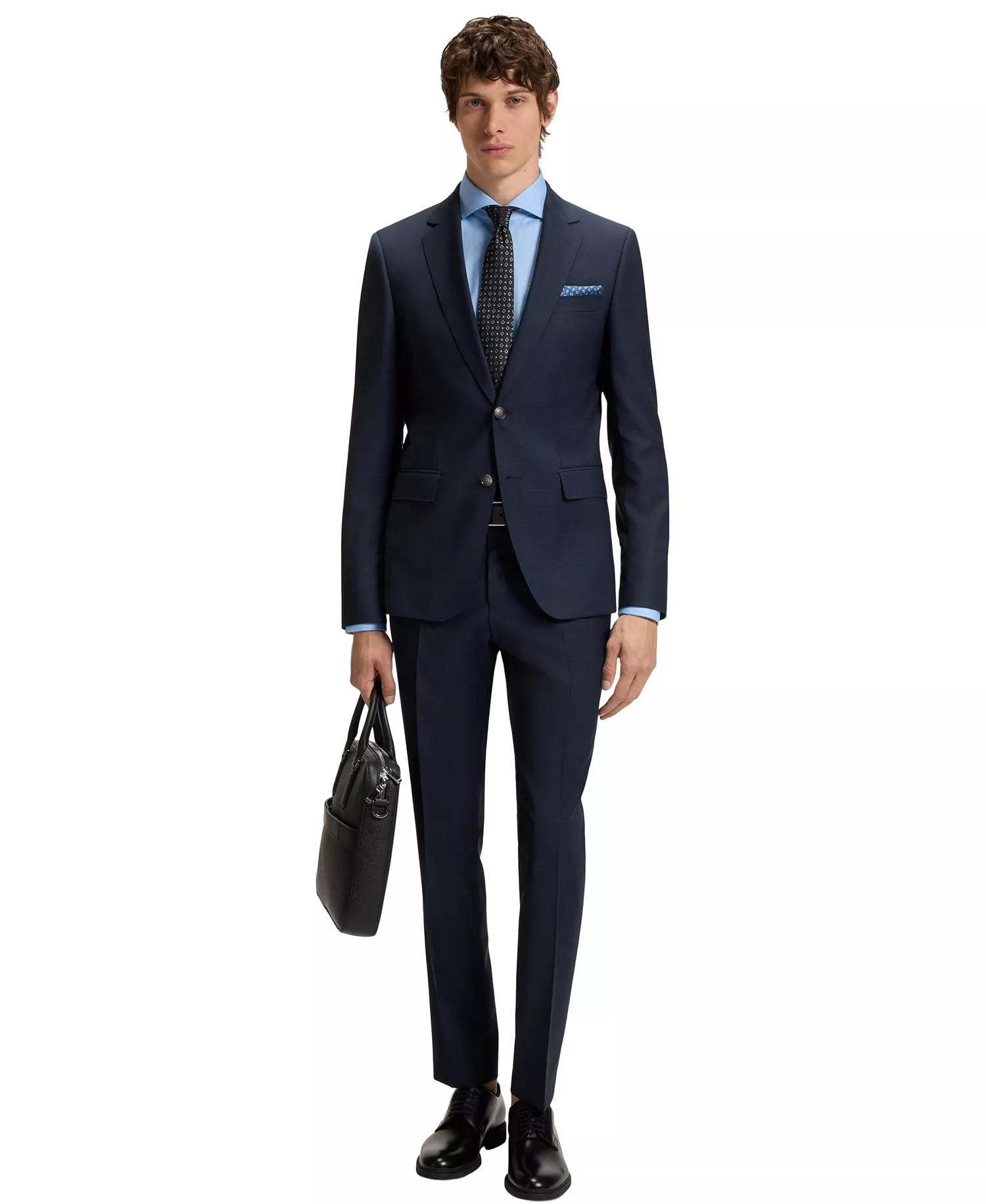 Men's Micro-Patterned Virgin Wool Slim-Fit Suit - Dark Blue - 42R