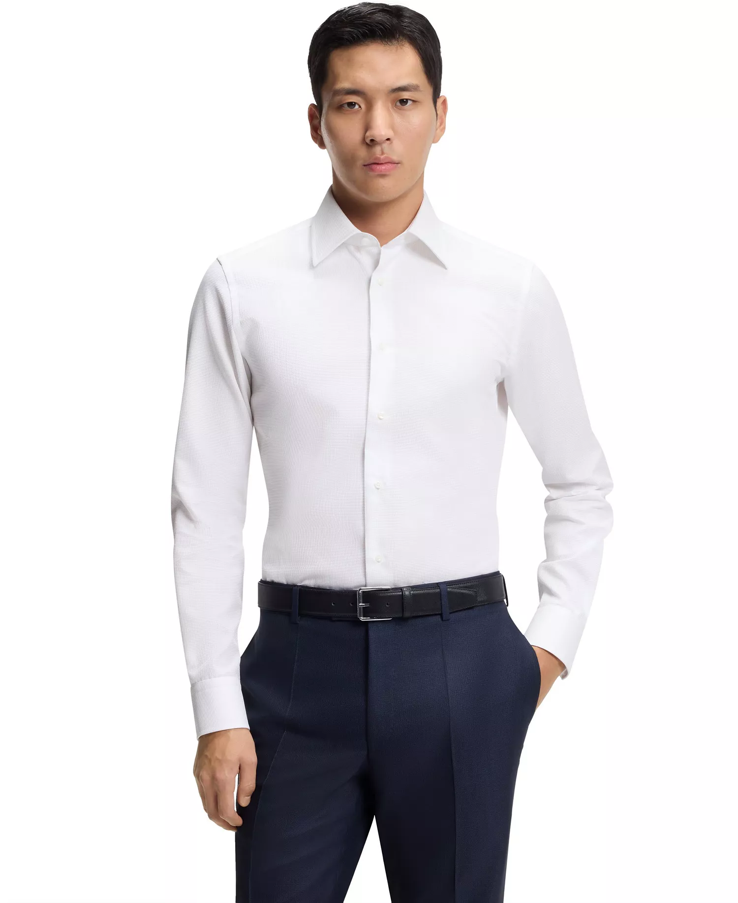 Men's Cotton Slim-Fit Dress Shirt - White - 14.5