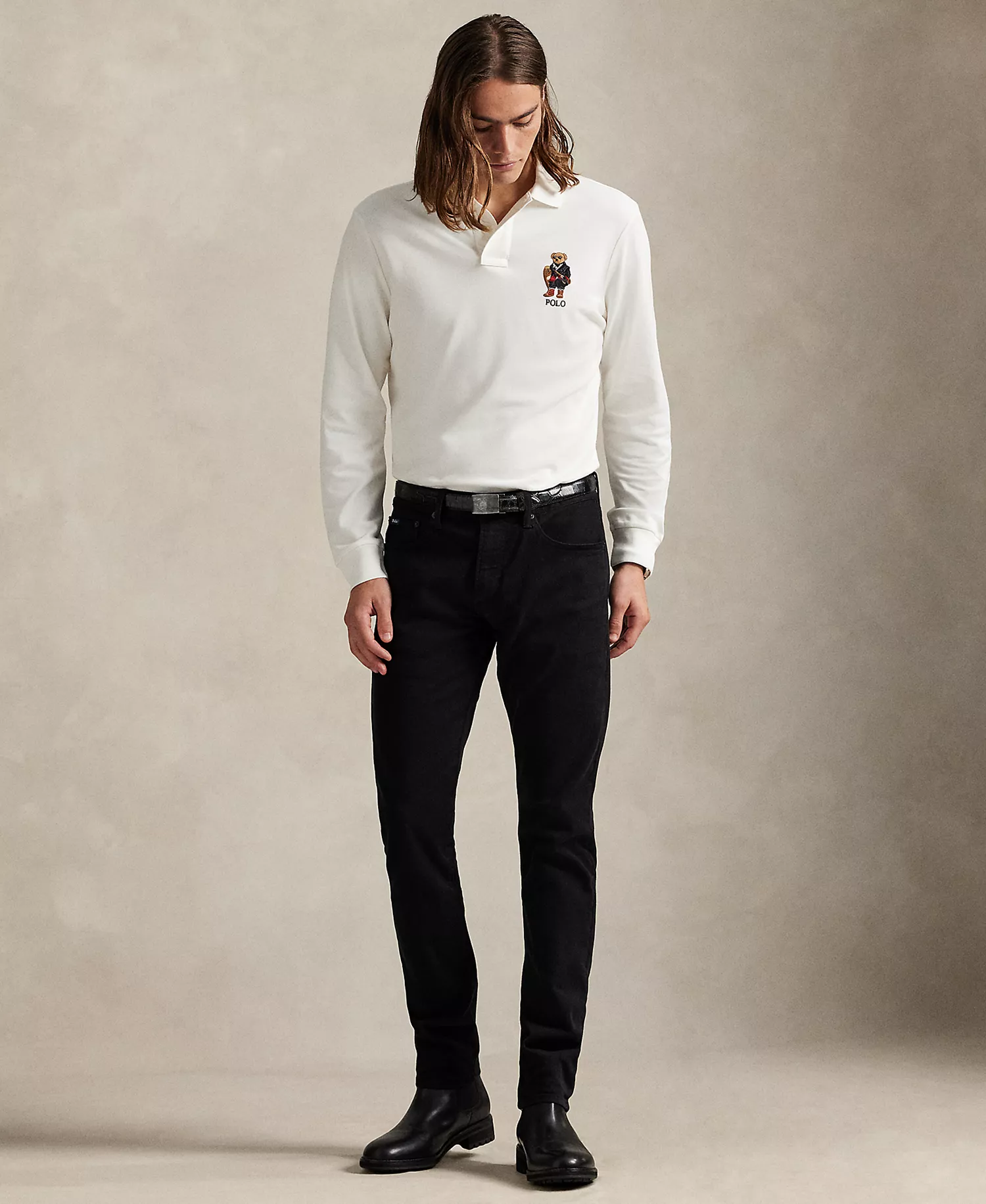 Men's Classic Fit Polo Bear Long-Sleeve Polo Shirt - Trophy Cream - 2XL