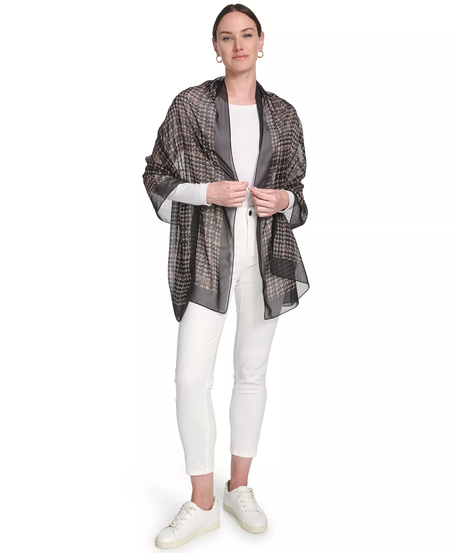 Women's Houndstooth Print Wrap - Luggage - ONE SIZE