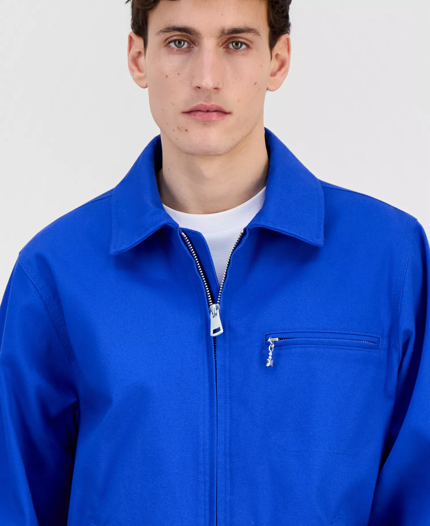 Men's Cotton-Blend Zip Jacket - blue - 2XL