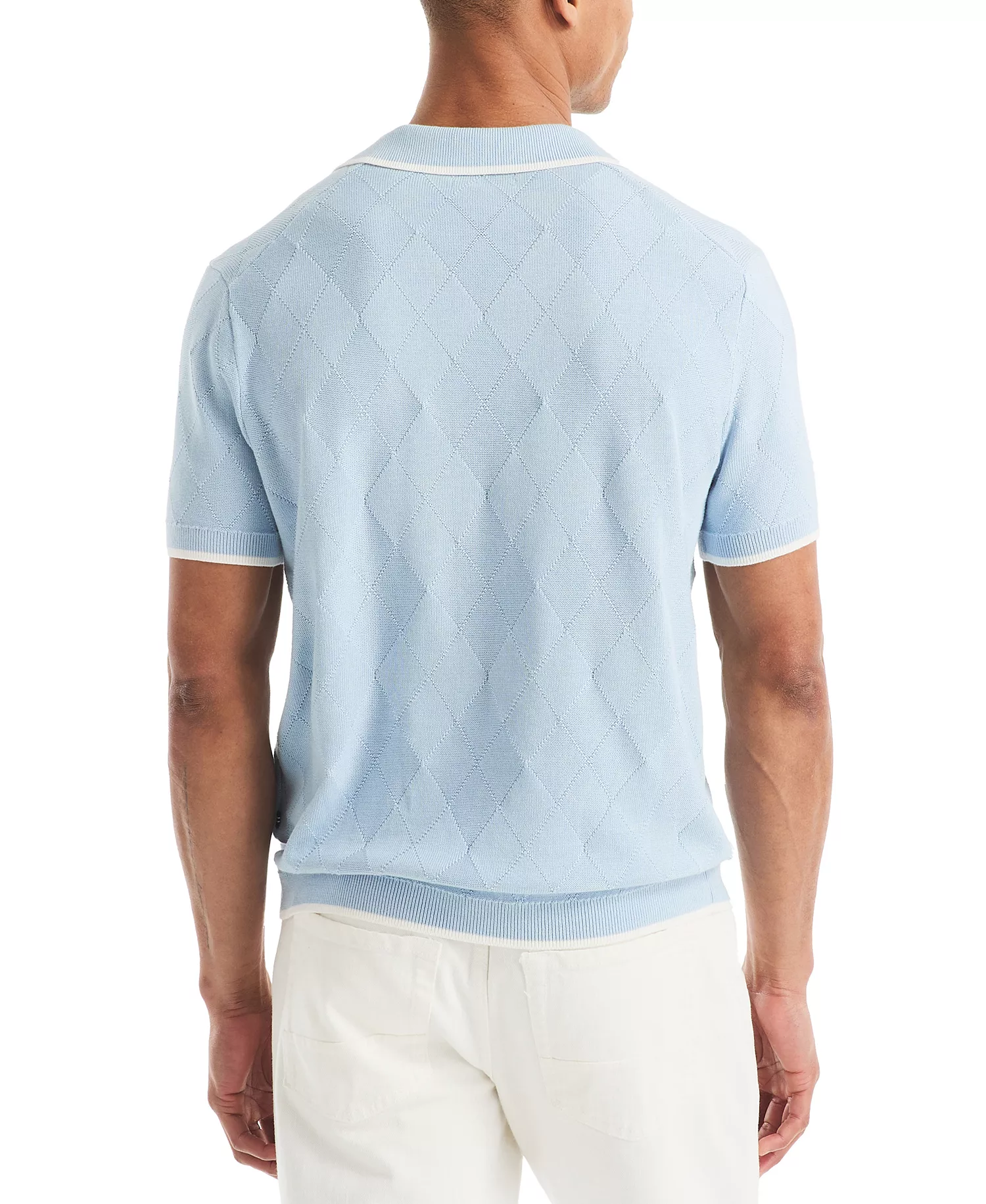 Men's Short Sleeve Textured Argyle Polo Sweater - Crystal Bay Blue - 2XL