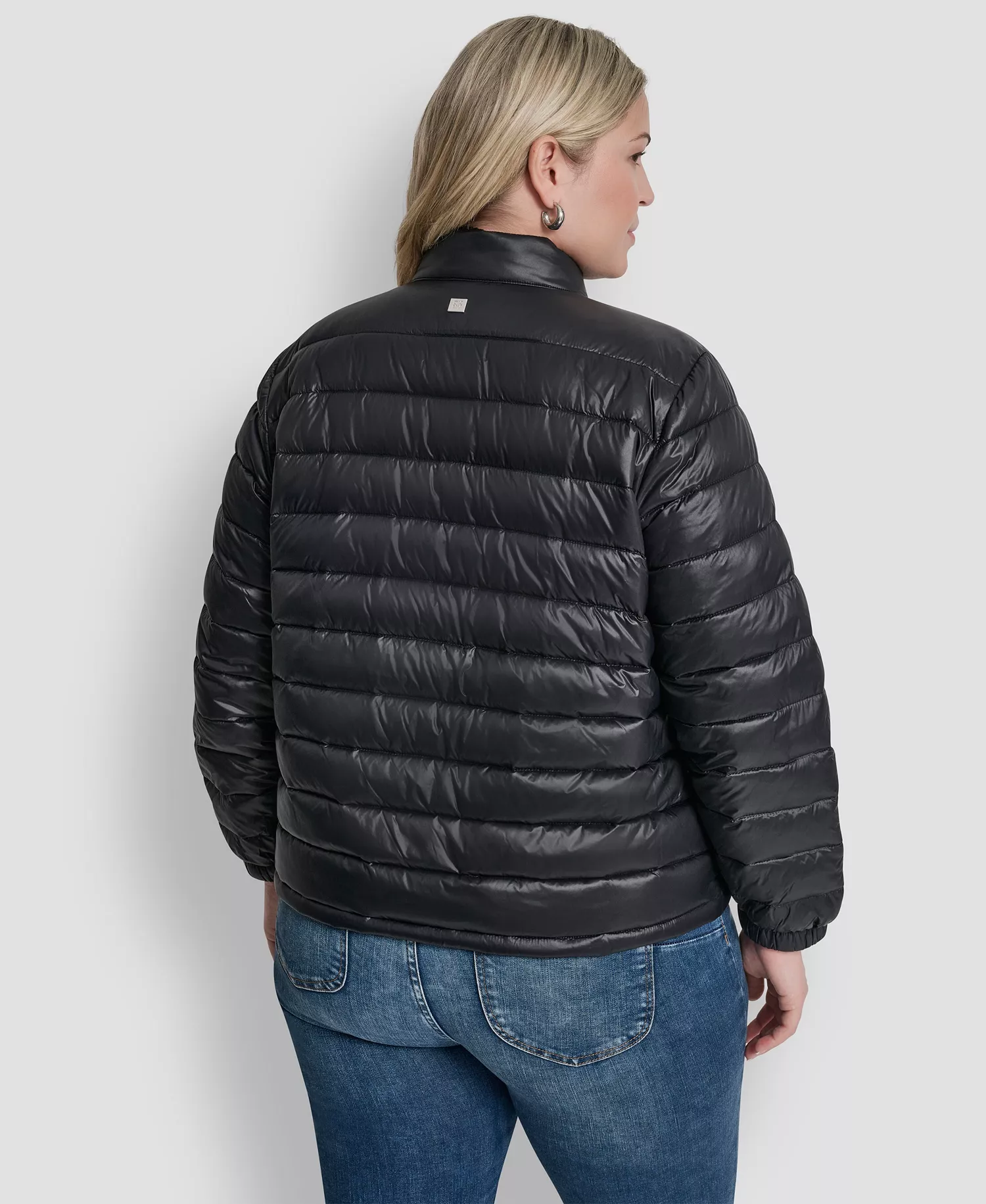 Plus Size Moto Collar Short Packable Coat - Black - 0X