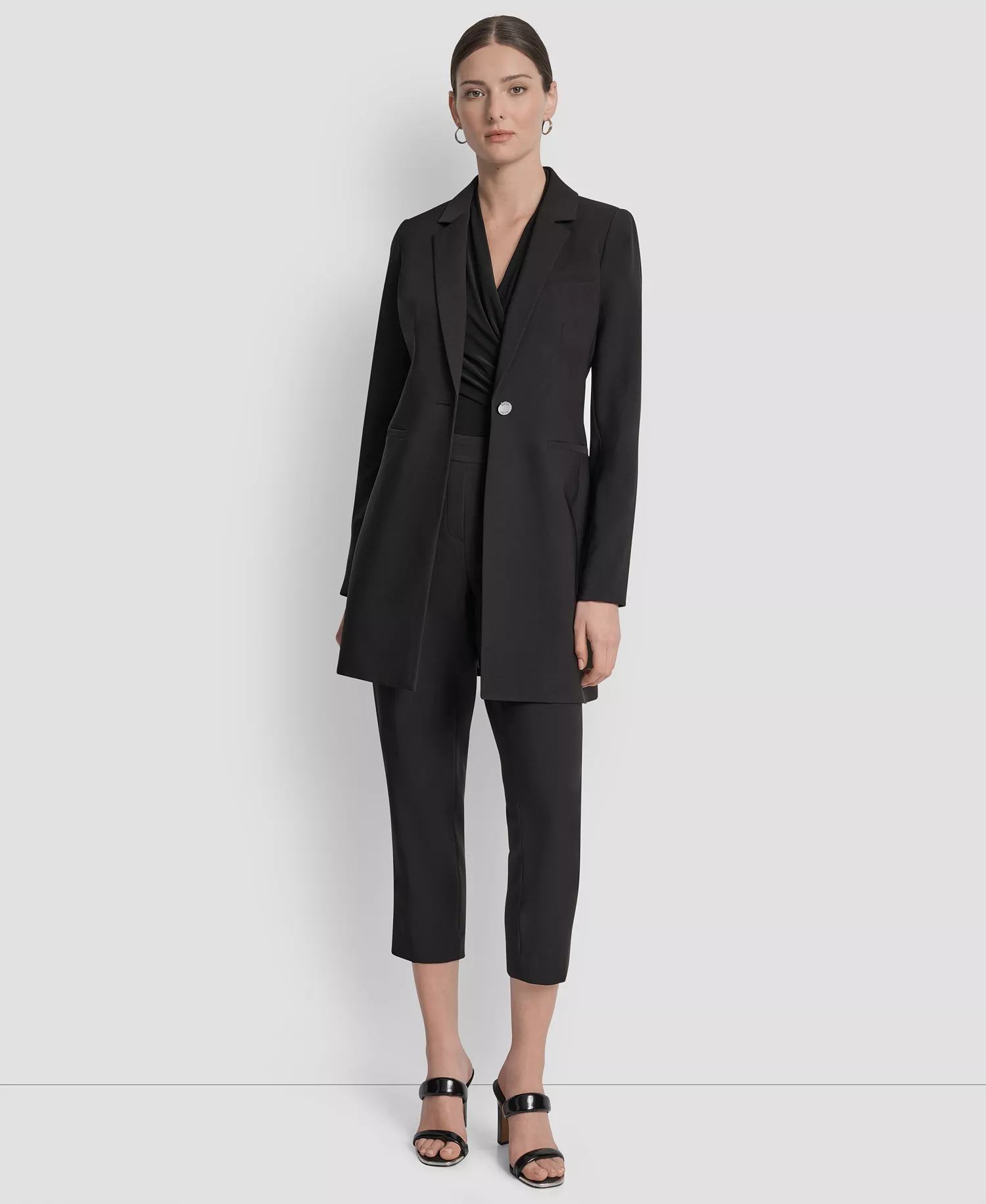 Petite Single-Button Long-Sleeve Blazer - Black - 0P