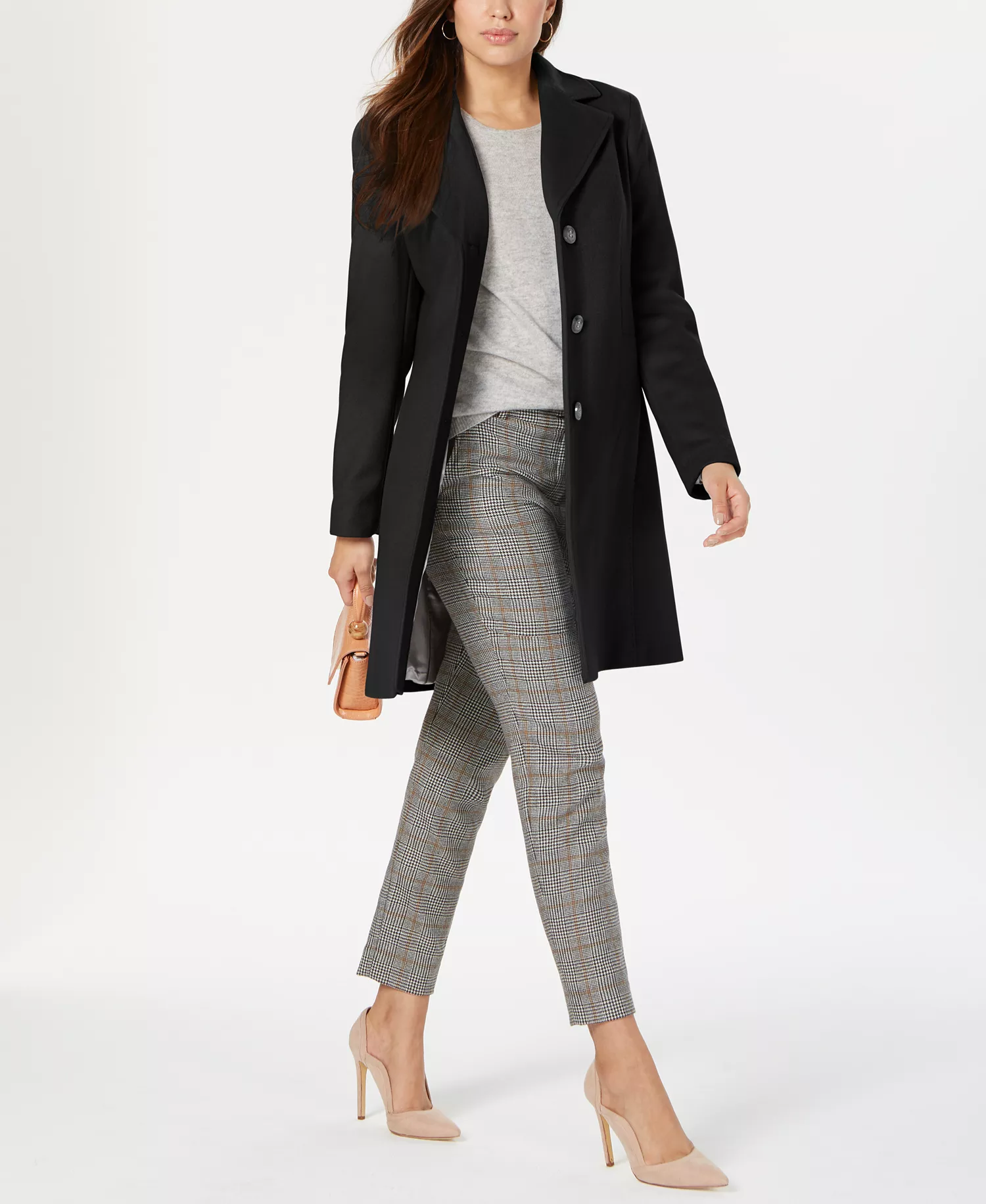 Womens Single-Breasted Wool Blend Coat - Black - 10