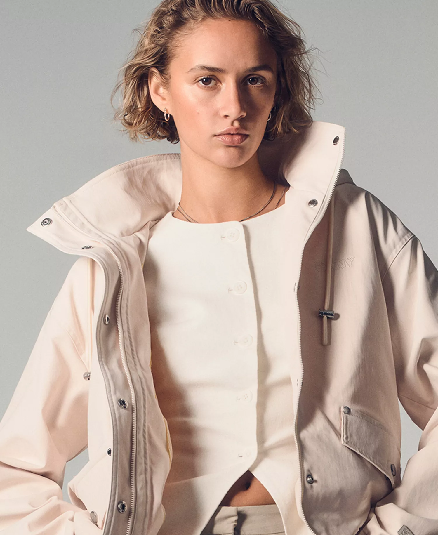 Women's Linen-Blend Crewneck Button-Front Vest - Ivory - L