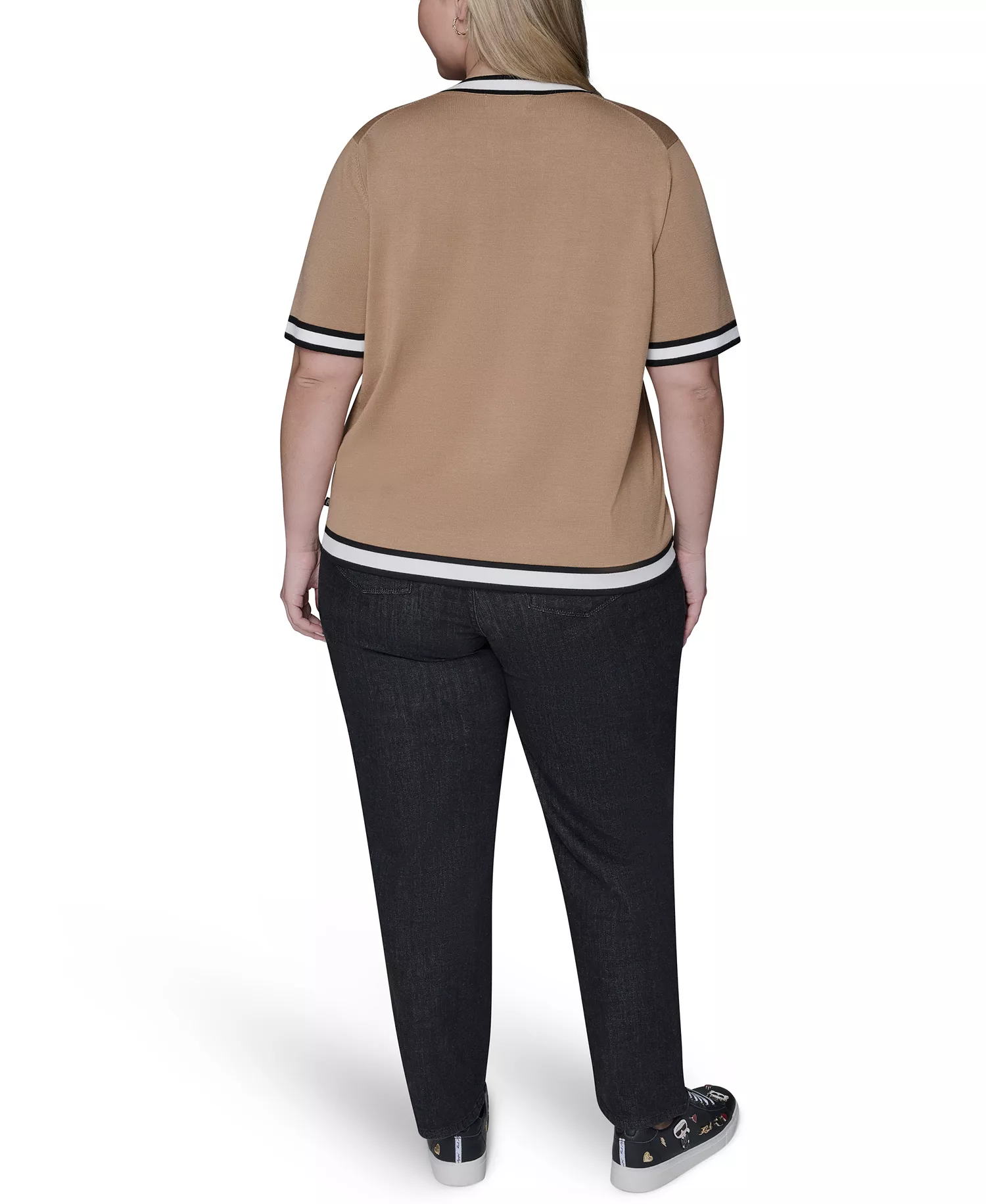 Women's Plus Size Crew Neck Short-Sleeve Sweater - Black - 0X