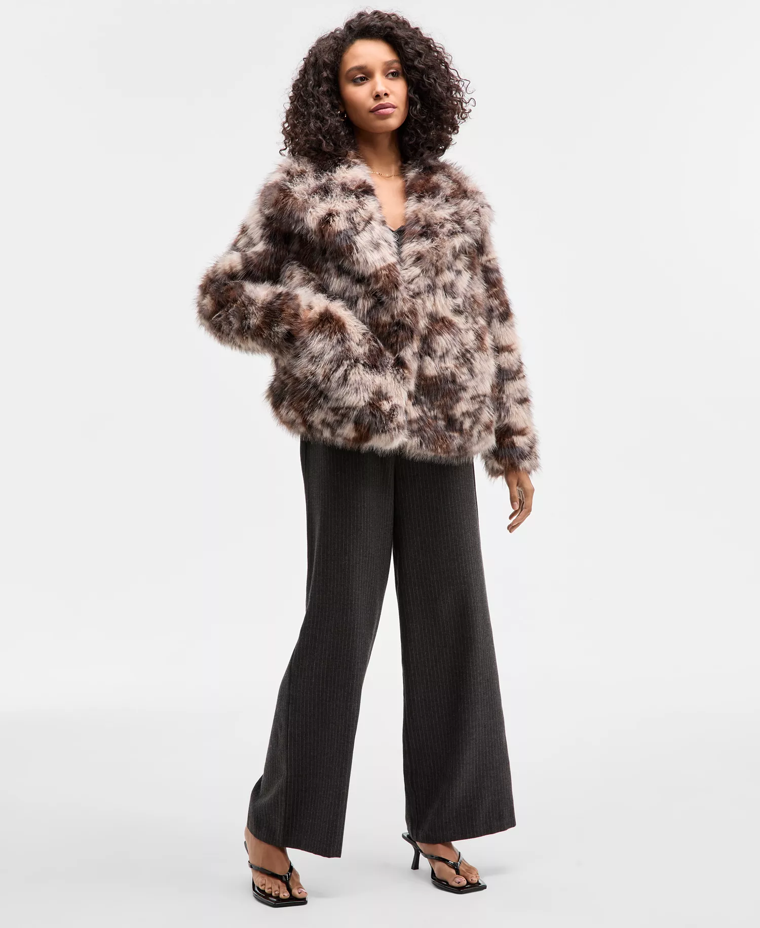 Women's Calico Faux-Fur Jacket, Macy's Exclusive - Black - XXS