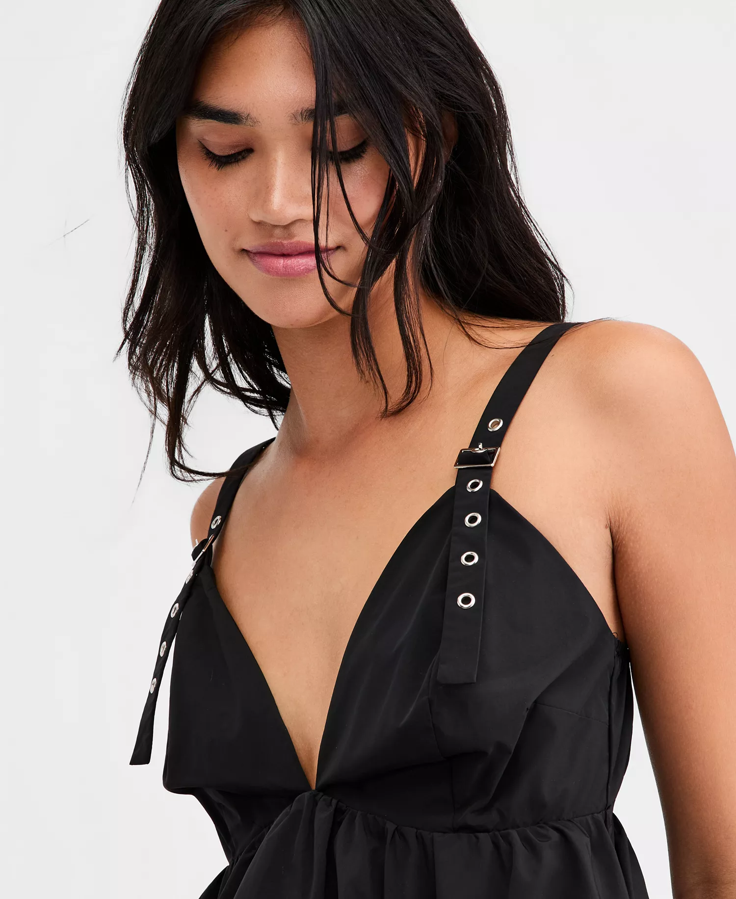 Women's Nylon Peplum Bubble Top, Macy's Exclusive - Black - L