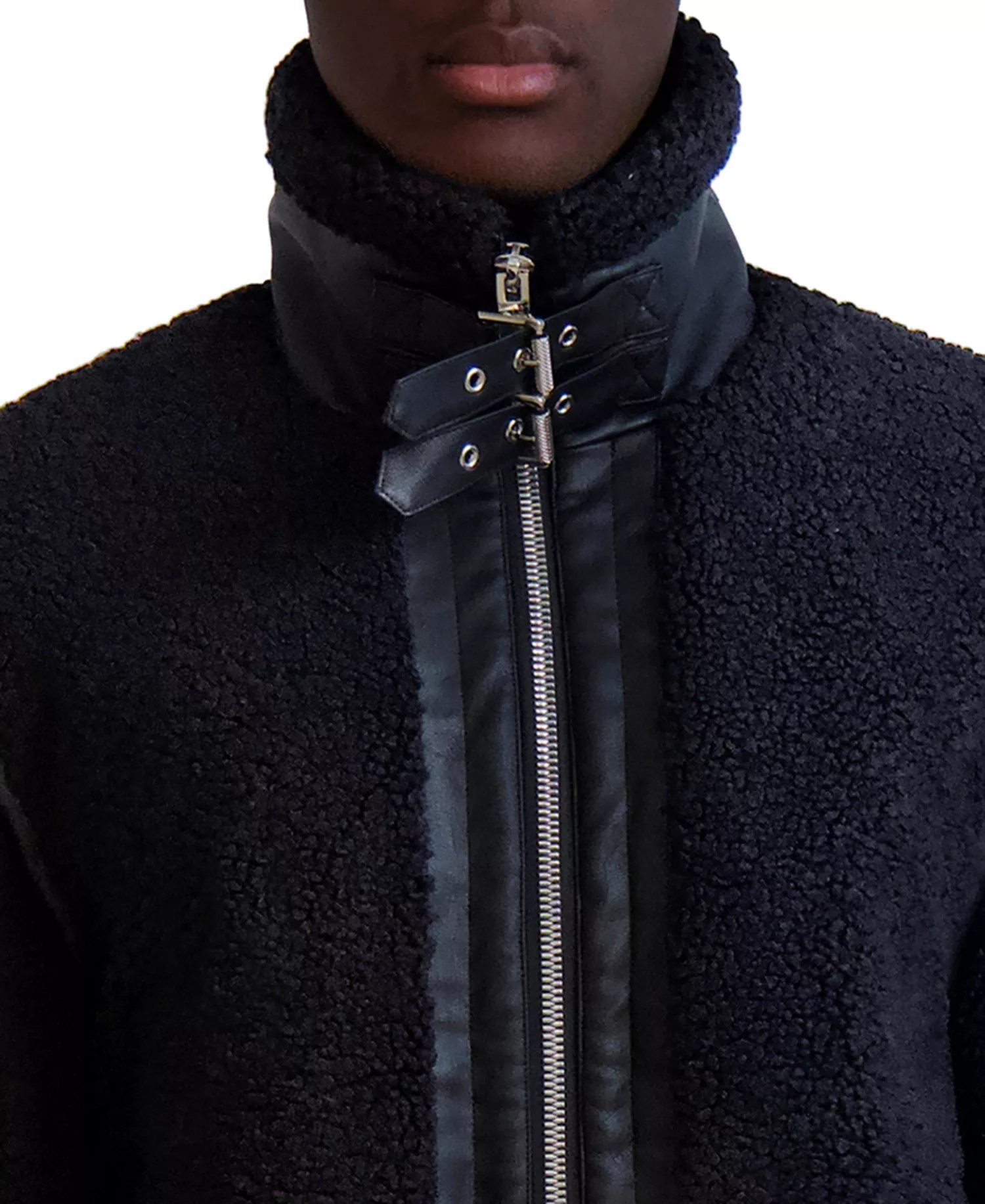 Paris Men's Fleece Faux-Leather Trim Jacket - Black - L