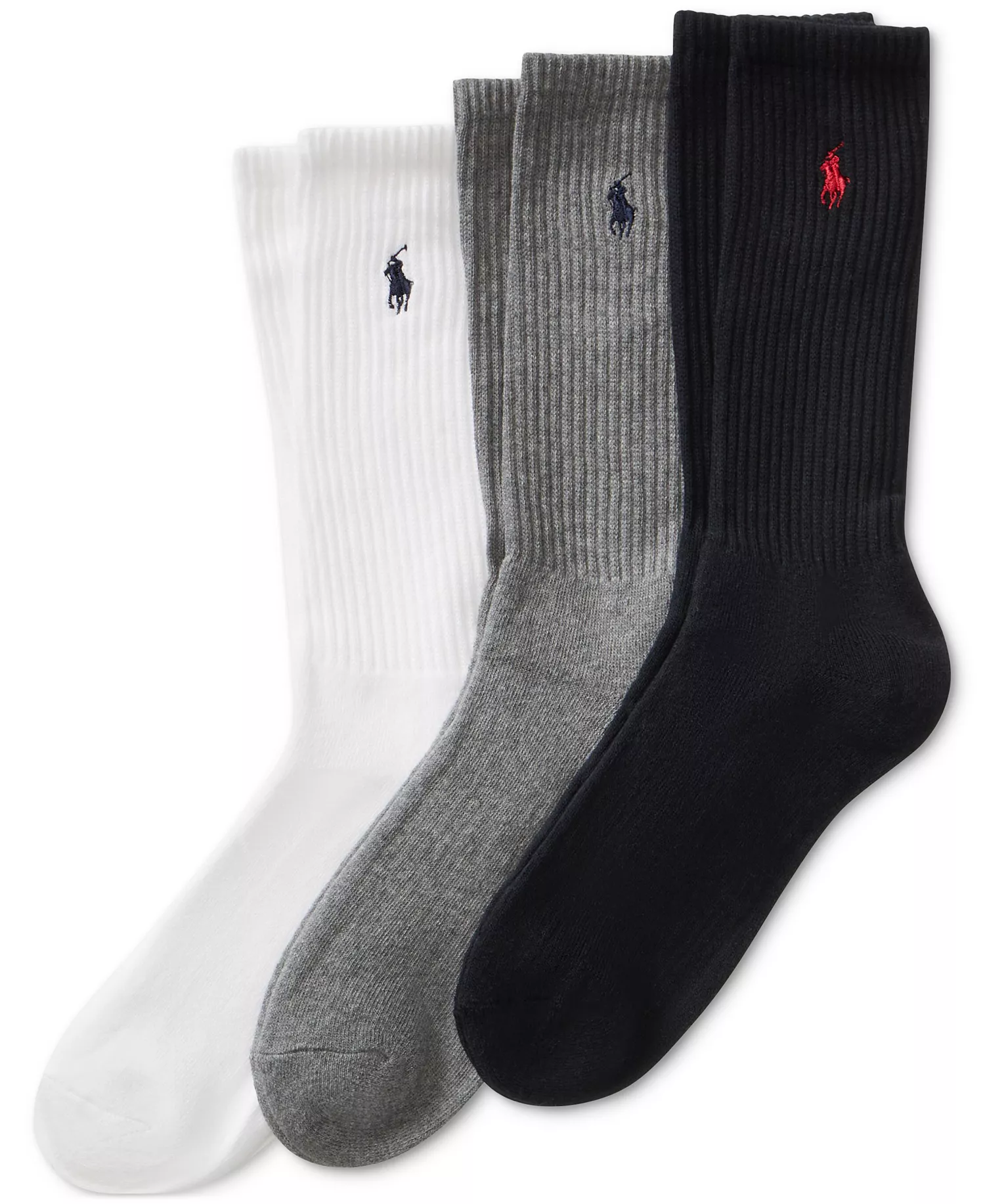 Men's 3-Pk. Extended Size Athletic Crew Socks - Black/Grey/White - 13-16