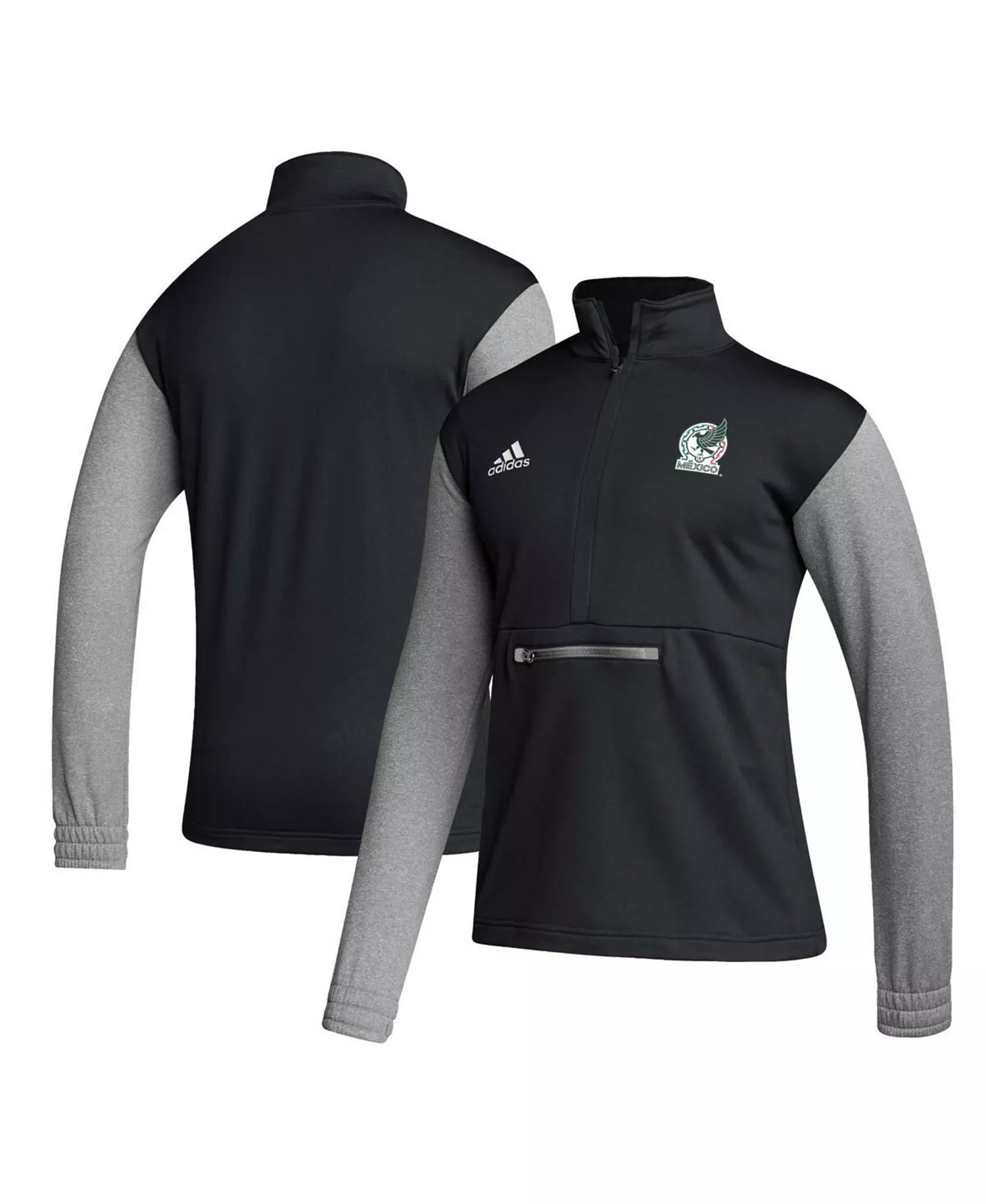Men's Black Mexico National Team Crest Long Sleeve Half-Zip Top - Black, Gray - S